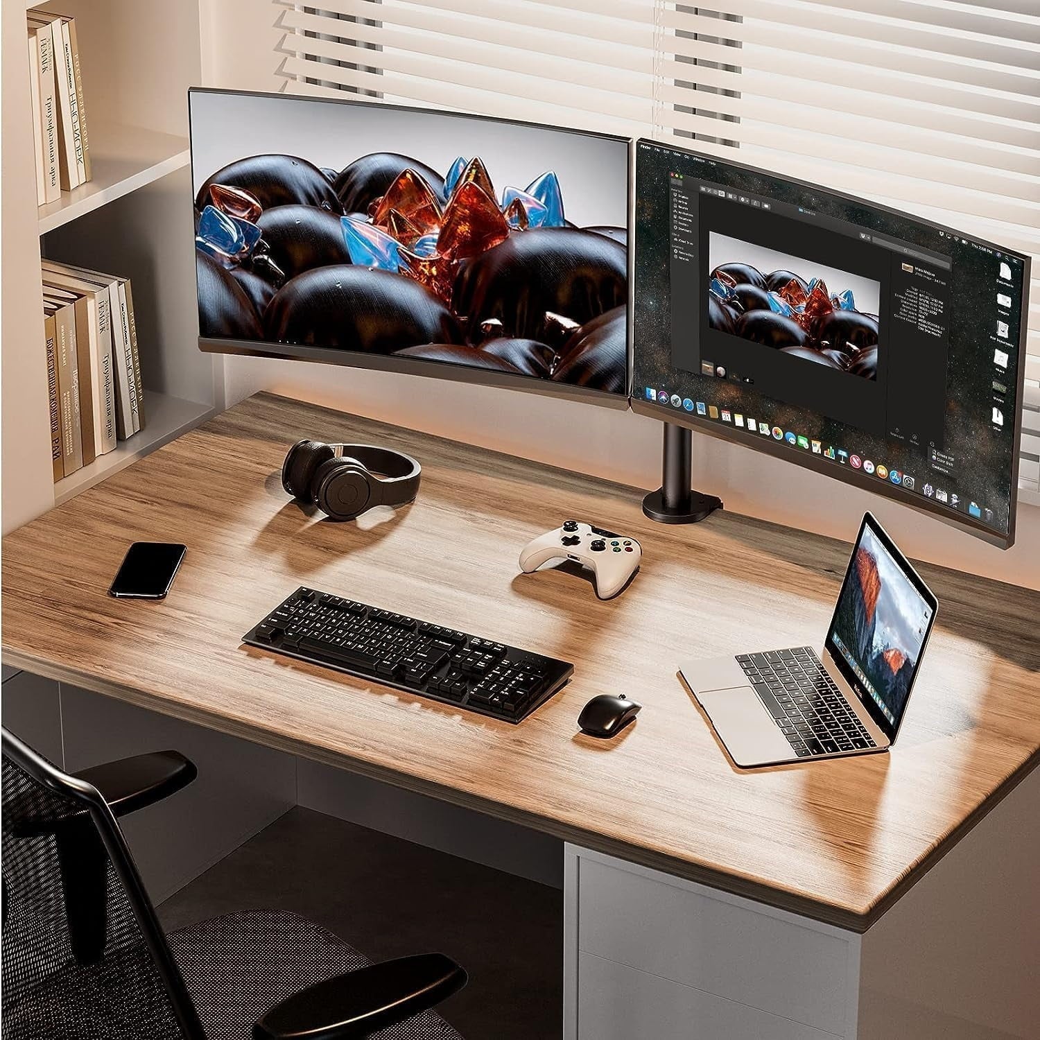 Dual Monitor Stand for 13 to 32 Inch Screens, Desk Mount with C-Clamp, Each Arm Holds 17.6 lbs, Double Monitor Mount Full Motion Adjustabili - Image 5