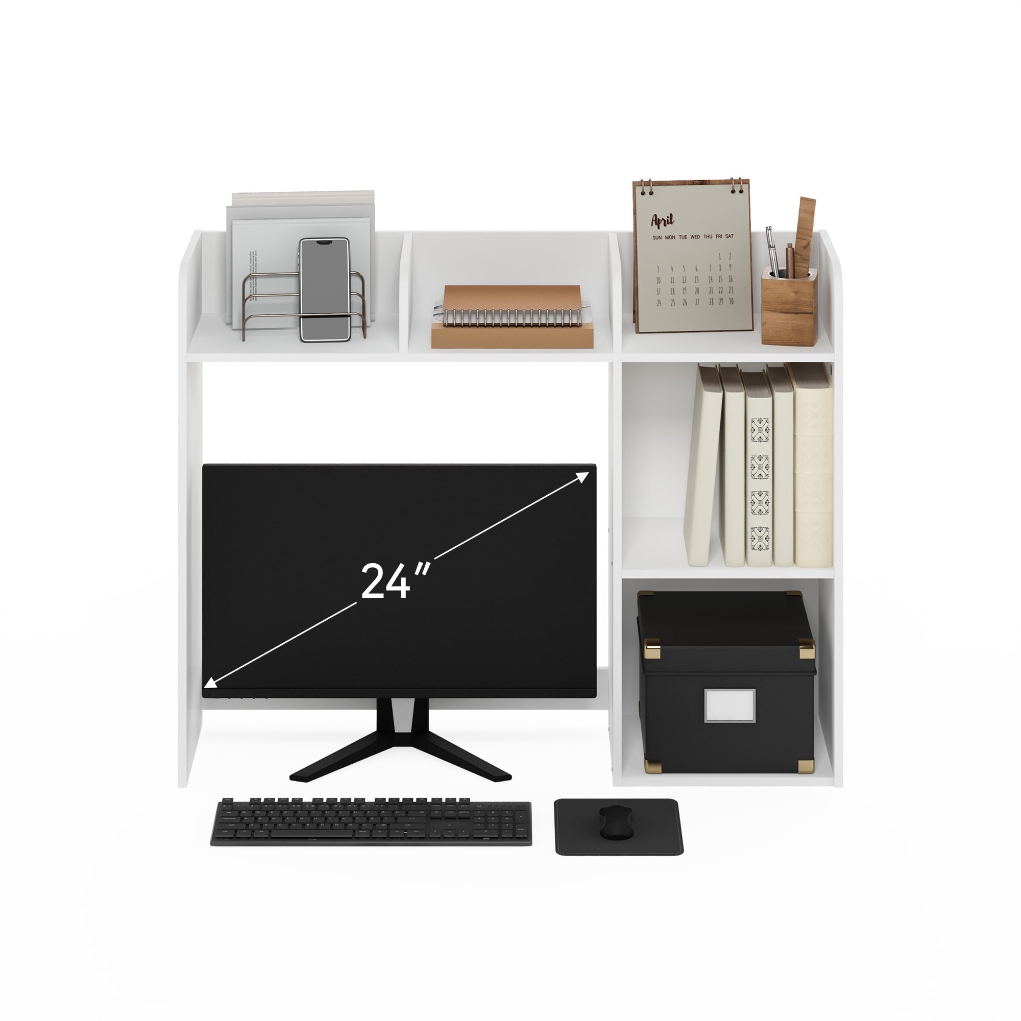 Classic Desktop Bookshelf Storage Hutch in Desk Organizer with 5 White - Image 5