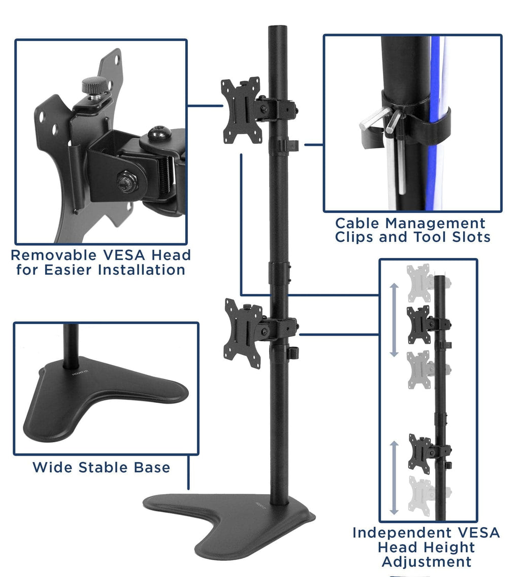Vertical Dual Monitor Stand | Fits 17-32 Inch Monitors | Freestanding - Image 6