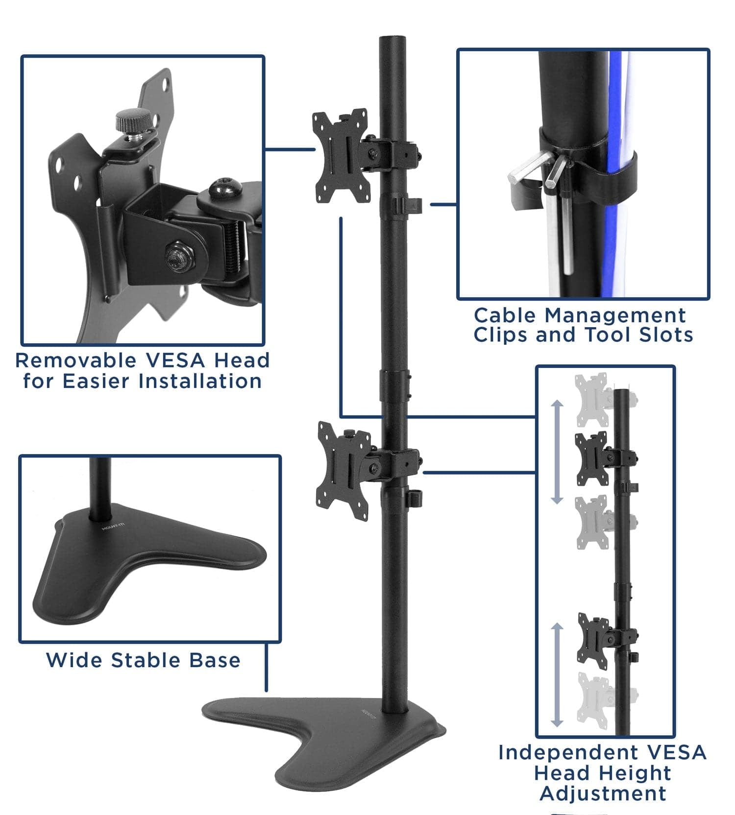 Vertical Dual Monitor Stand | Fits 17-32 Inch Monitors | Freestanding - Image 6