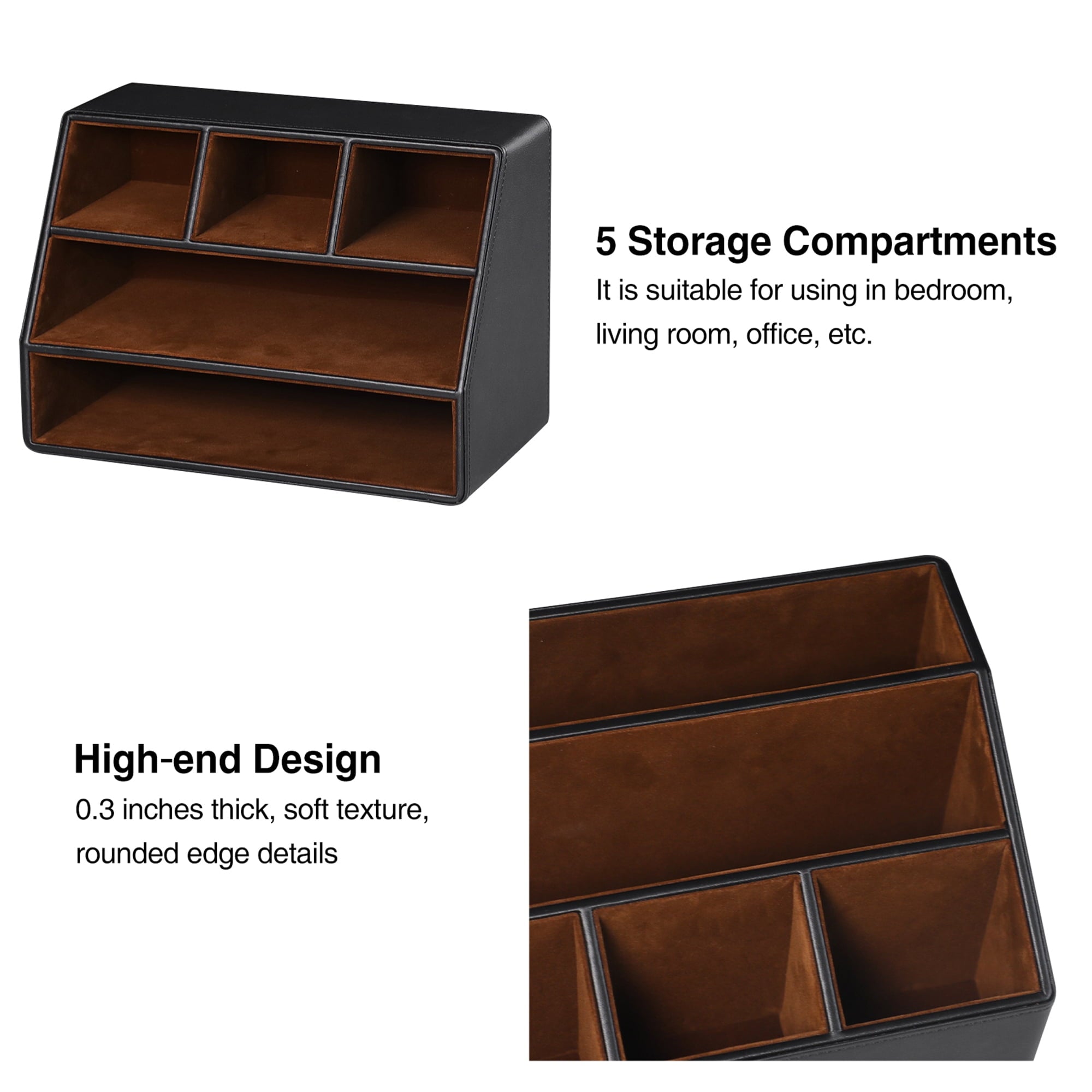 MEIBOOCH PU Leather Desk Organizer, Luxury Remote Control Holder for Home, Office Desk Accessories Table Caddy Bedside Nightstand Organizer - Image 4