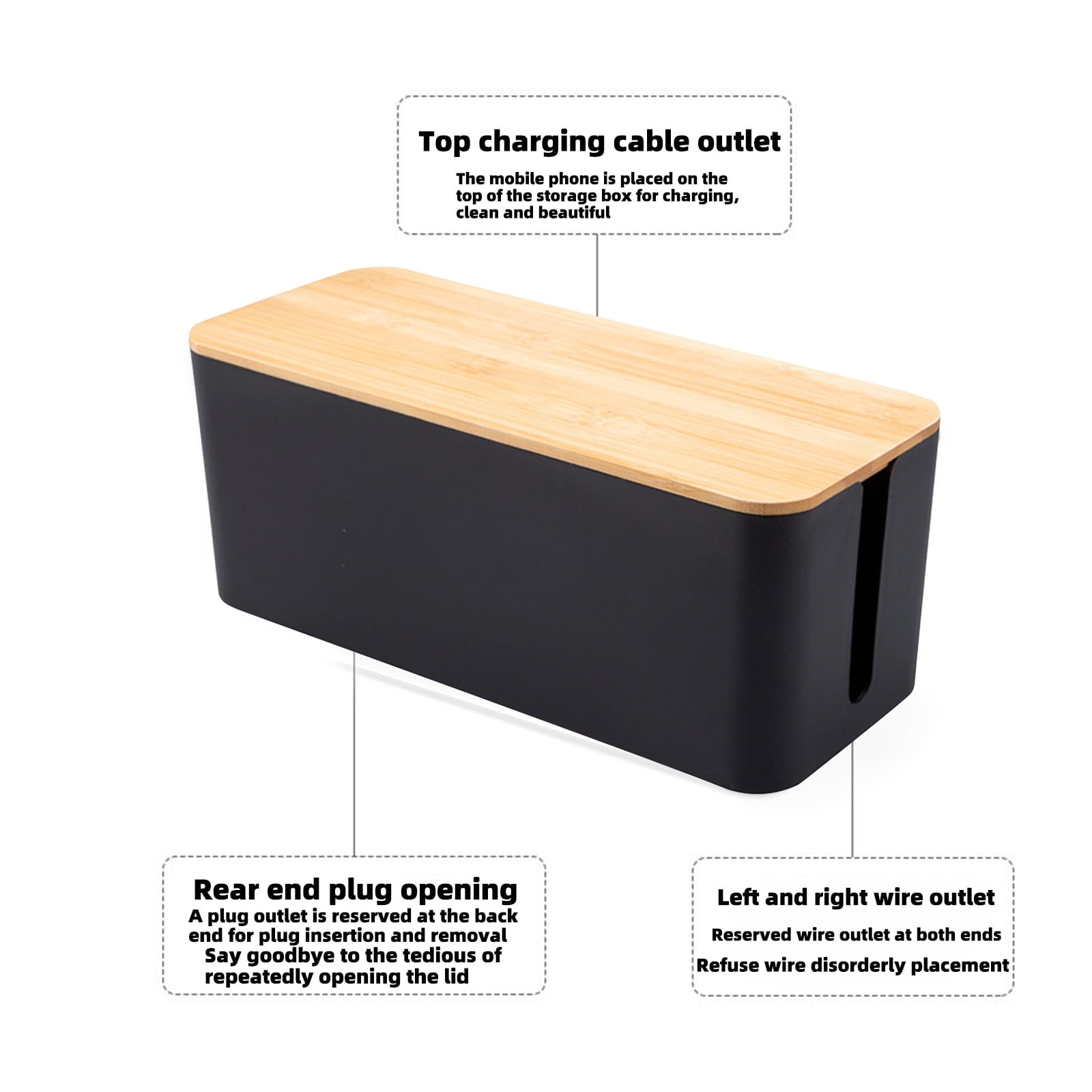 Cable Management Box ，12X5X4.5 Inches, Wood Lid, Cord Organizer for Desk Tv Computer Usb Hub System To Cover And Hide... - Image 4