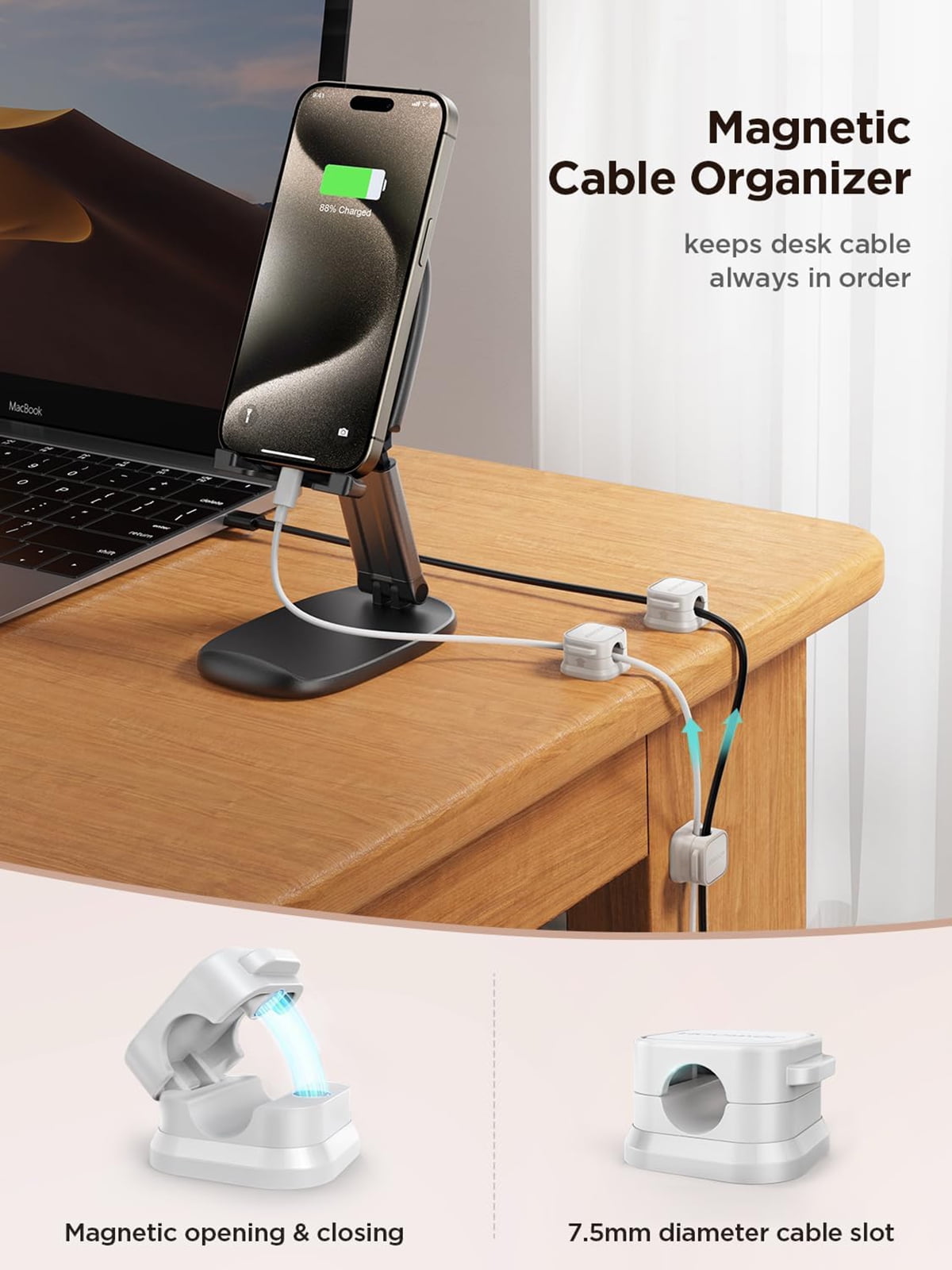 6 Pack Magnetic Cable Clips [Cable Smooth Adjustable] Cord Holder, Under Desk Cable Management, Adhesive Wire Holder ... - Image 2
