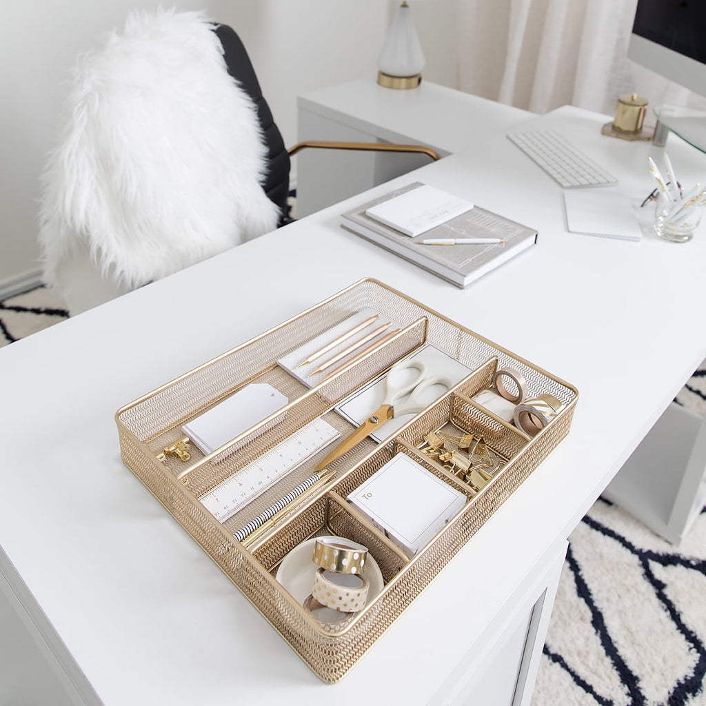 Desk Drawer Organizer Tray for Office Organization - Gold Metal Large Drawer Organizer Bins - Desk Drawer Organizers ... - Image 3