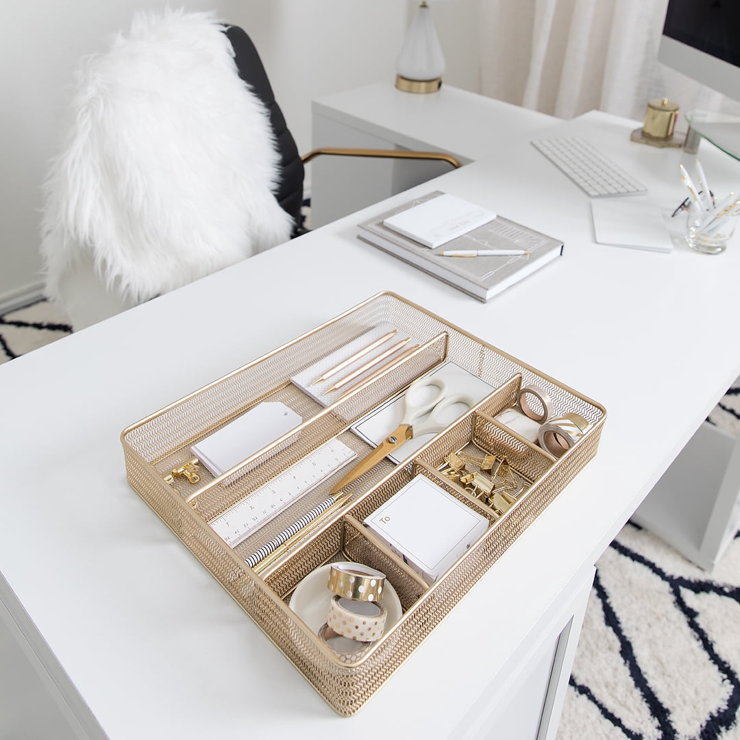 Desk Drawer Organizer Tray for Office Organization - Gold Metal Large Drawer Organizer Bins - Desk Drawer Organizers ... - Image 3