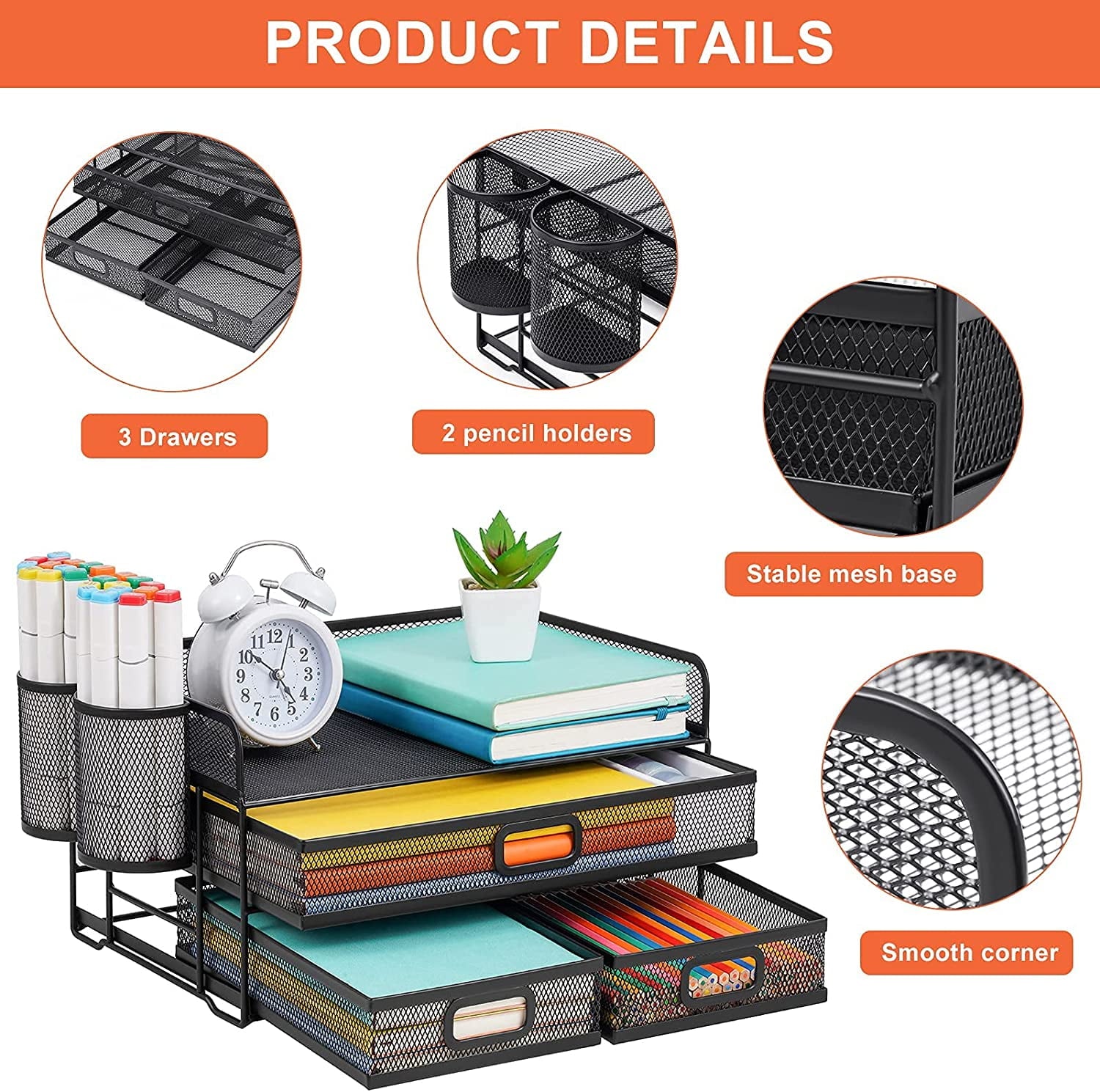 3 Tier Mesh Desk Organizer with Drawer, Multi-Functional Desk Organizers and Accessories, Paper Letter Organizer with... - Image 3