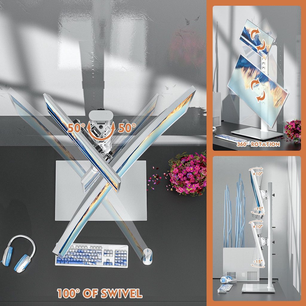 Dual Monitor Stand - Vertical Stack Screen Free-Standing Monitor Riser Fits Two 13 to 34 Inch Screen with Swivel, Tilt, Height Adjustable, H - Image 2