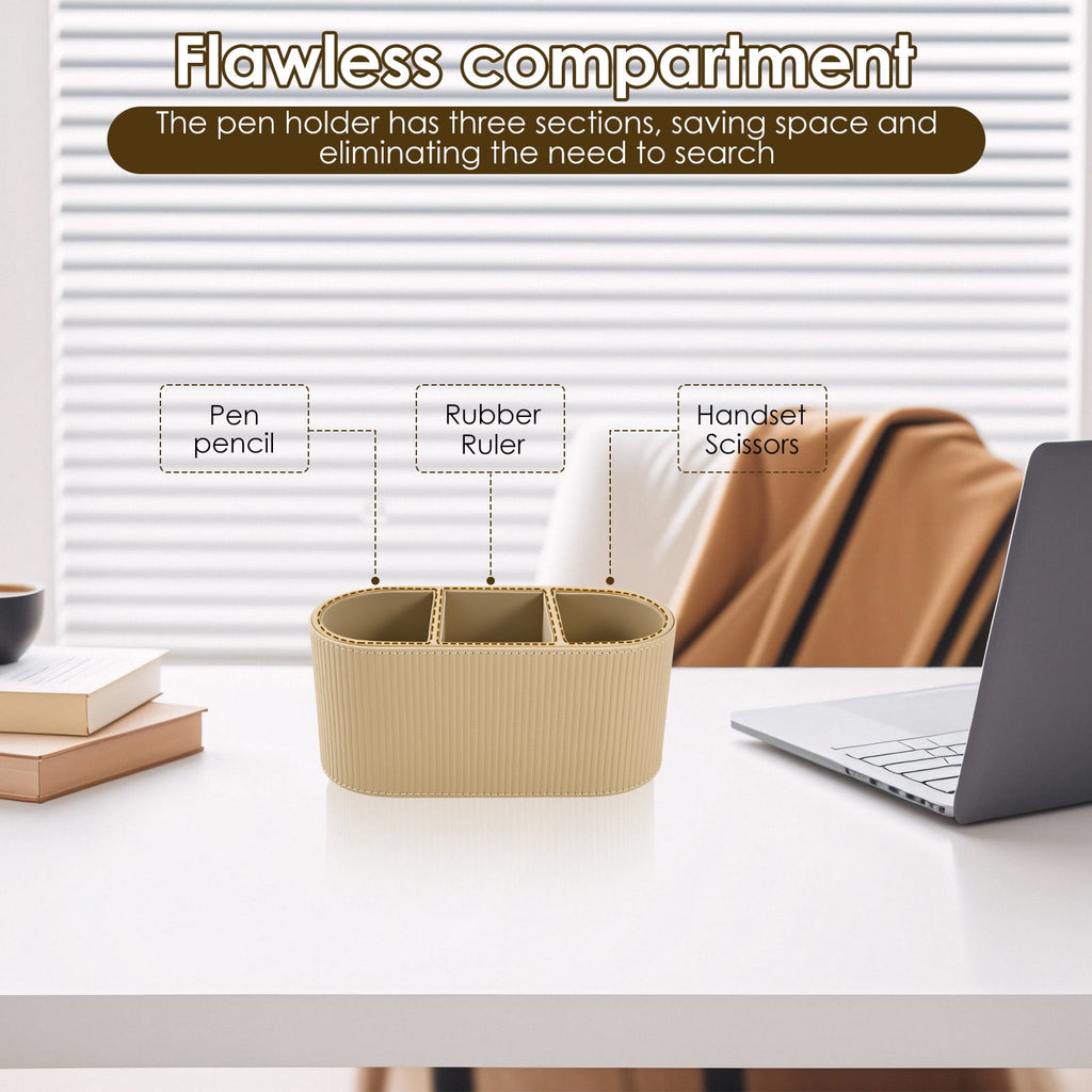 FKSZLL PU Leather Pen Holder Multifunctional Remote Control Holder with 3 Compartments Stylish Desktop Organizer Caddy for Home Office Desk - Image 4