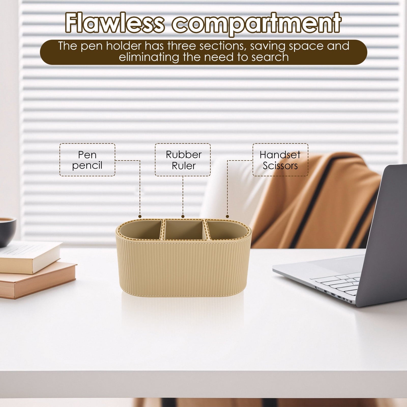 FKSZLL PU Leather Pen Holder Multifunctional Remote Control Holder with 3 Compartments Stylish Desktop Organizer Caddy for Home Office Desk - Image 4
