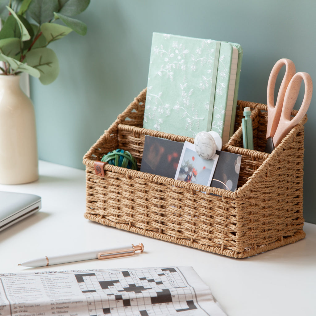 U Brands Woven Desktop Organizer, 10.2" x  4.9" x 5.7", Boho Chic, Brown - Image 6