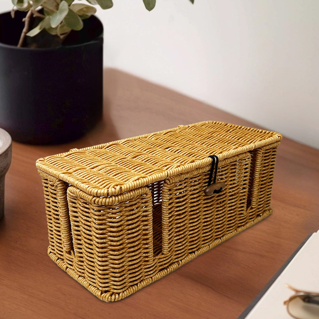 Storage Basket Cable Management Box Rattan Cord Organizer Box Cords Hider Under Desk Cable Management For Power Strip Computer Router USB Hu - Image 6