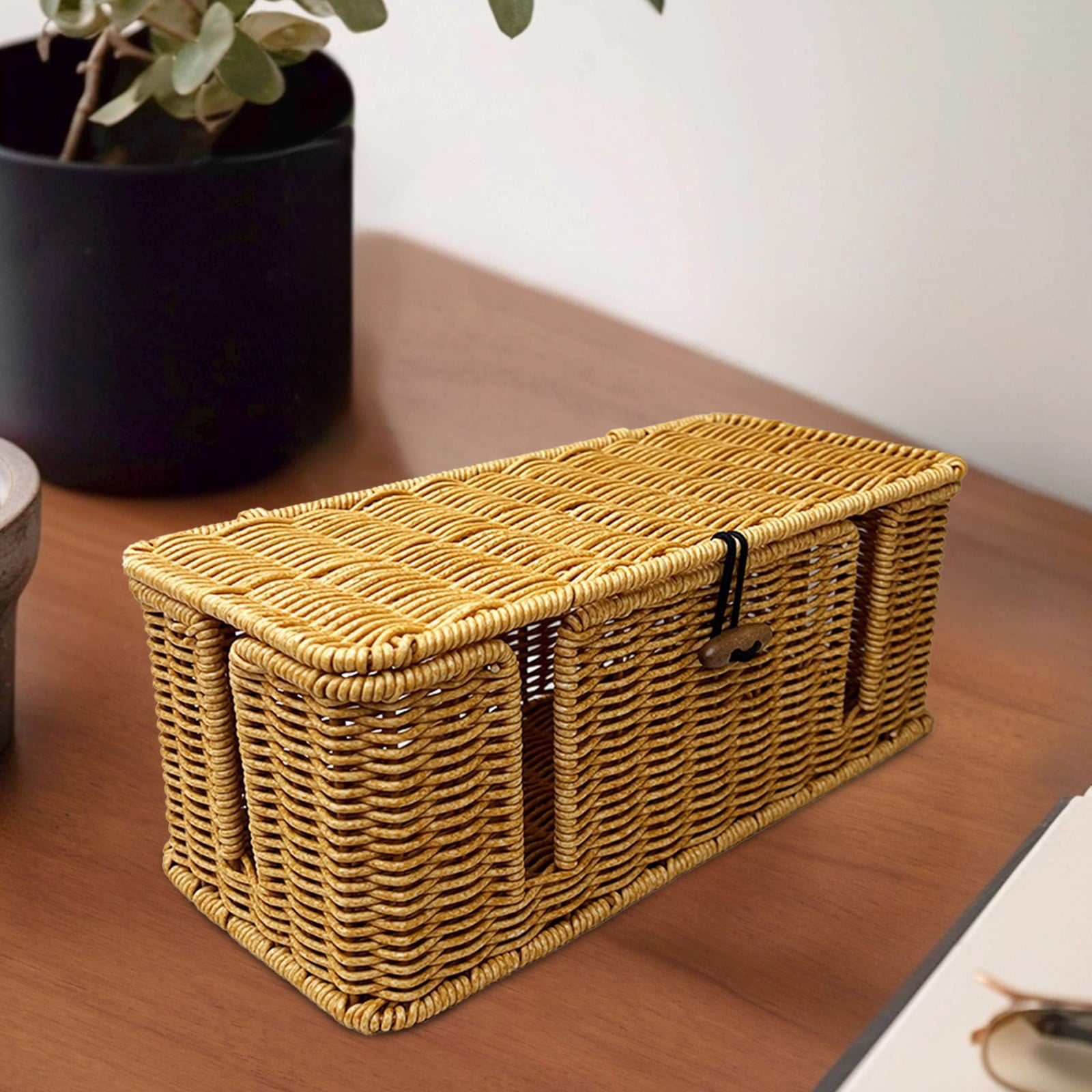 Storage Basket Cable Management Box Rattan Cord Organizer Box Cords Hider Under Desk Cable Management For Power Strip Computer Router USB Hu - Image 6