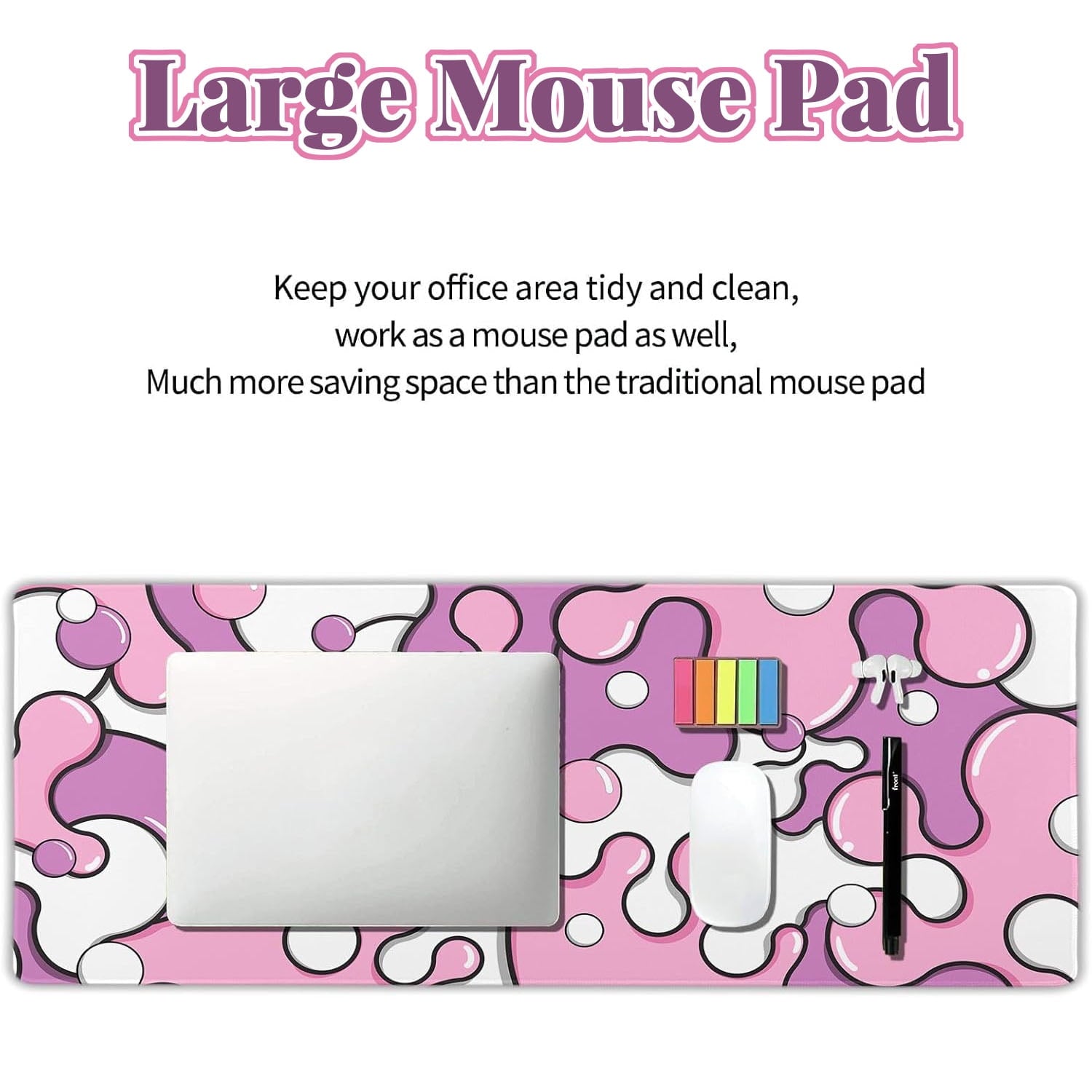 Large Mouse Pad, Pink Purple Fluid Desk Mat XL Extended 80x30cm for Keyboard and Computer, Non-Slip Rubber Base Stitc... - Image 6