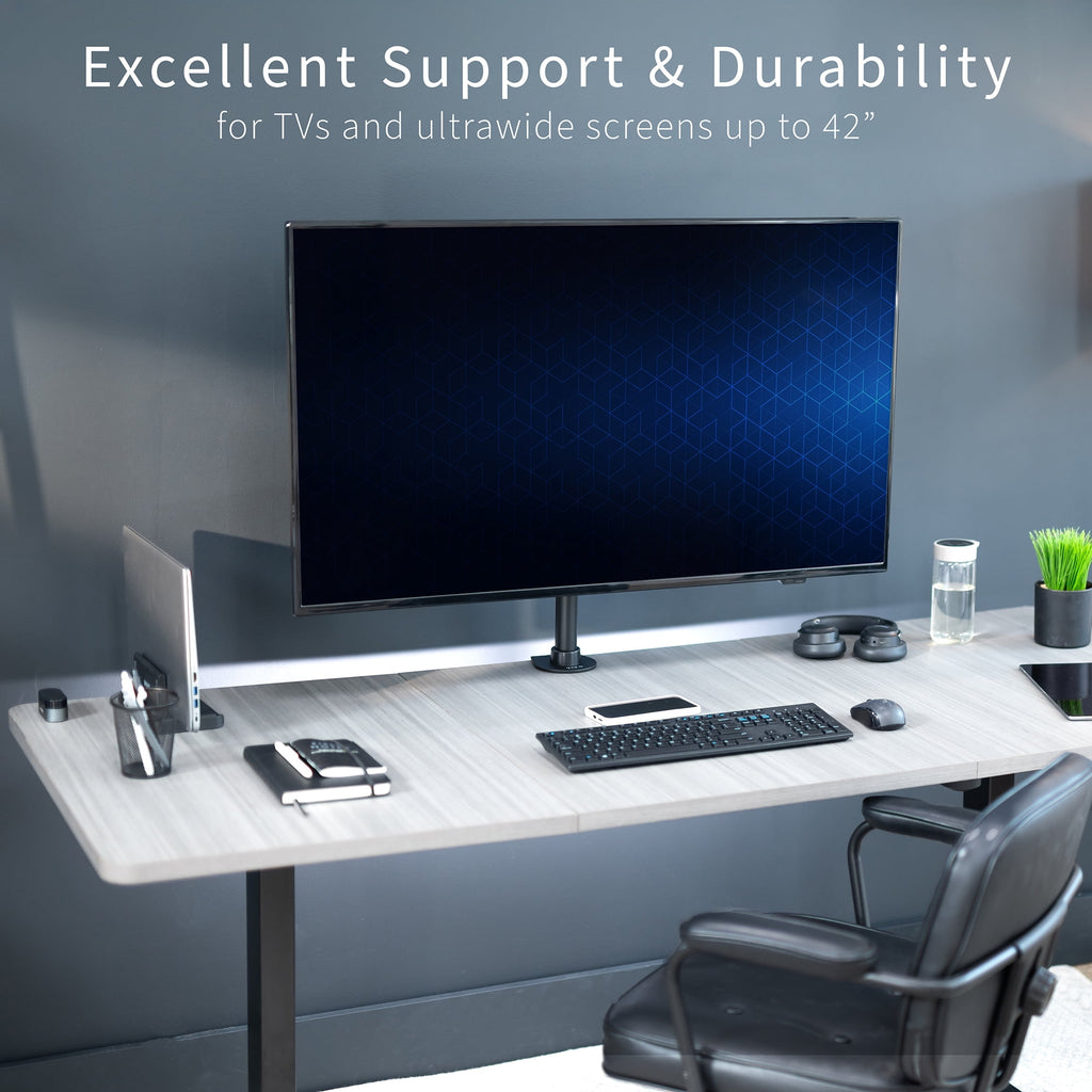 Black TV & Ultra Wide Screen Monitor Desk Mount Stand for Screens up to 42" - Image 2