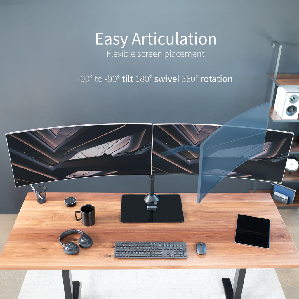 Dual Computer Monitor Mount with Glass Base for 2 Ultrawides up to 38" - Image 5