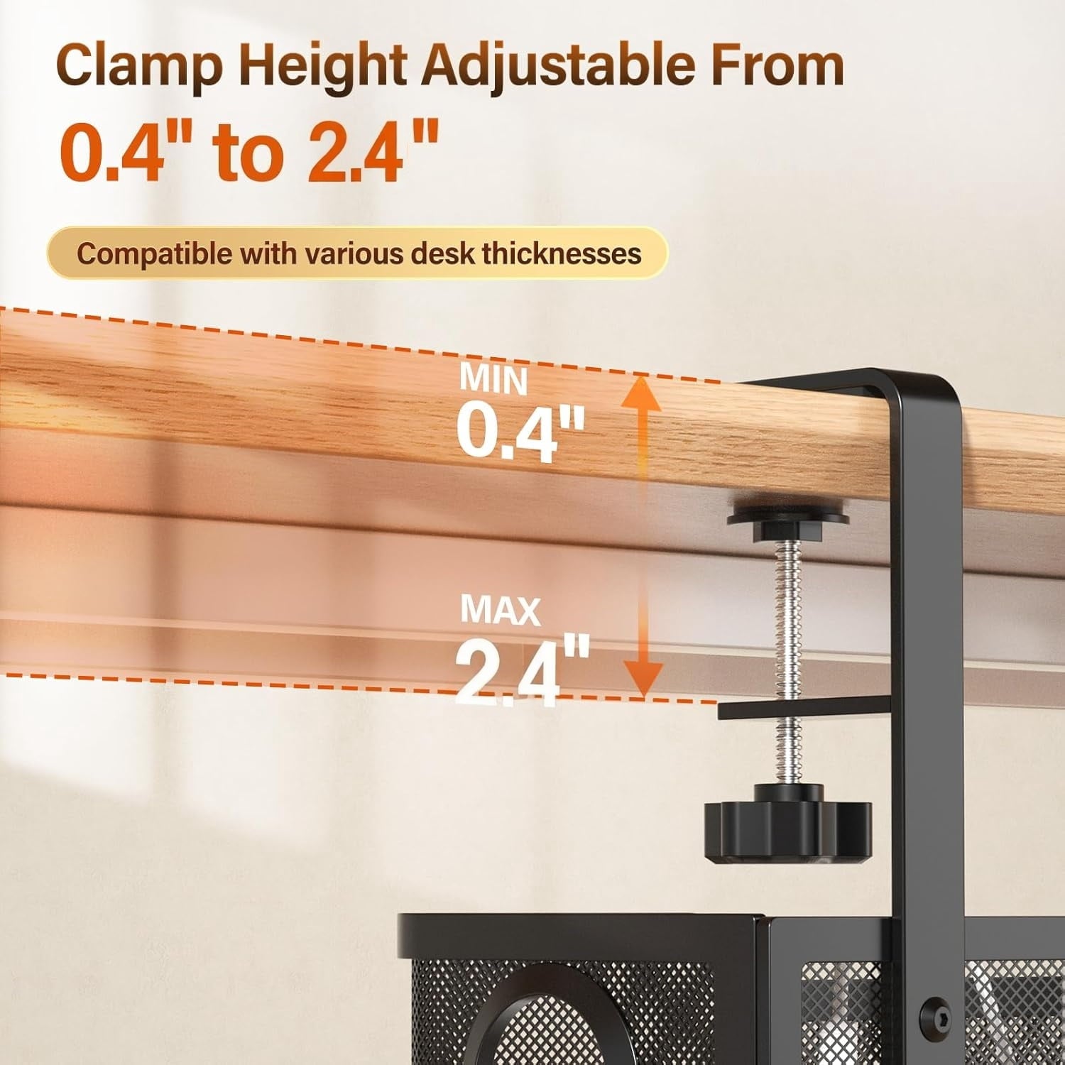 Behome Under Desk Cable Management, Metal Mesh Cord Organizer Under Desk with Clamp Mount, Metal Cable Organizer for Home Office, Black - Image 4