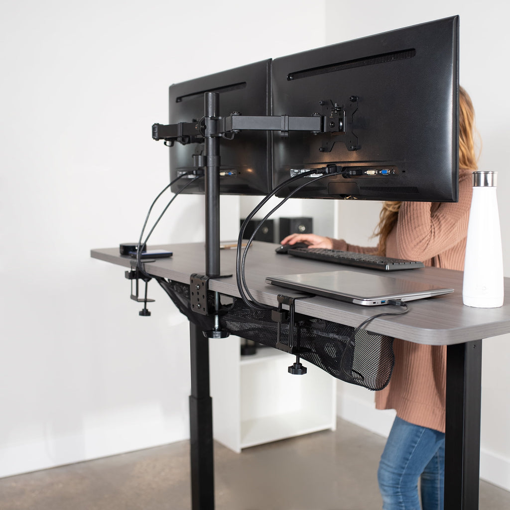Black 36" Clamp-on Under Desk Cable Net, Mesh Cable Management - Image 2