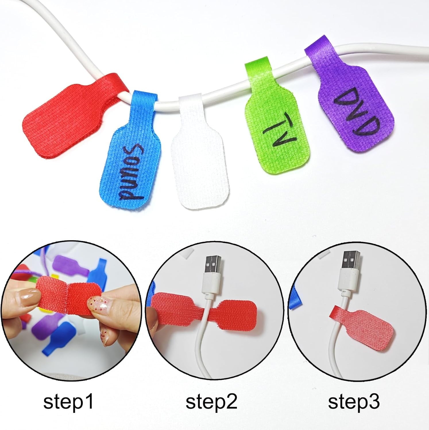 32 Pcs Reusable Cable Labels, Large Write-On Cord Organizers with Velcro, 8 Color Coding Wire Markers for Chargers, E... - Image 4