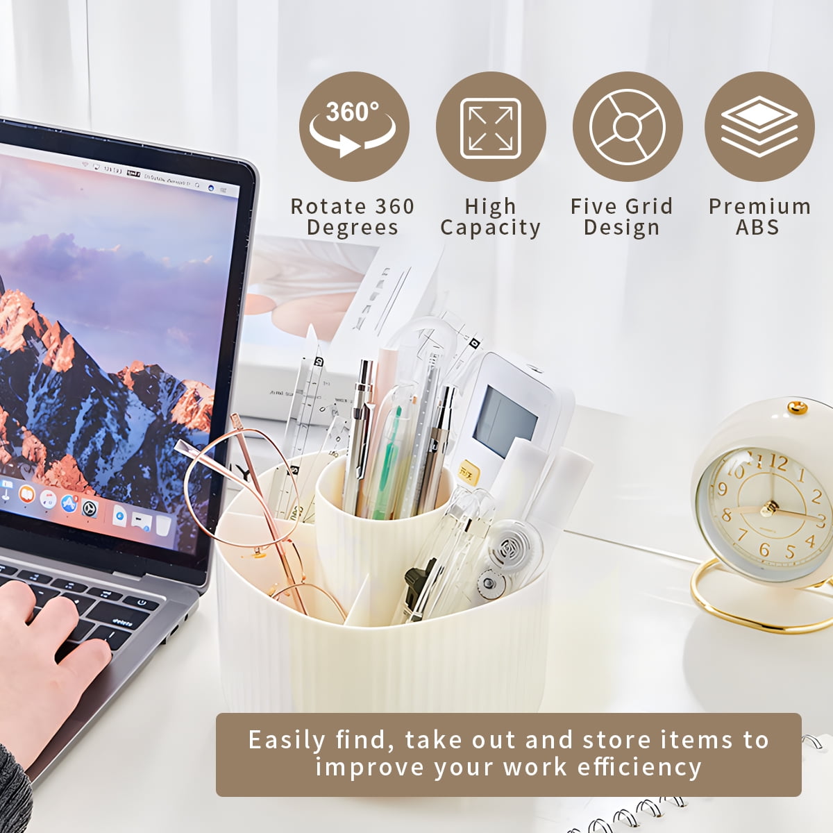 360 Degree Rotating Desk Organizer for Pen and Pen Holder for Office Storage, and Home, Round - Image 4