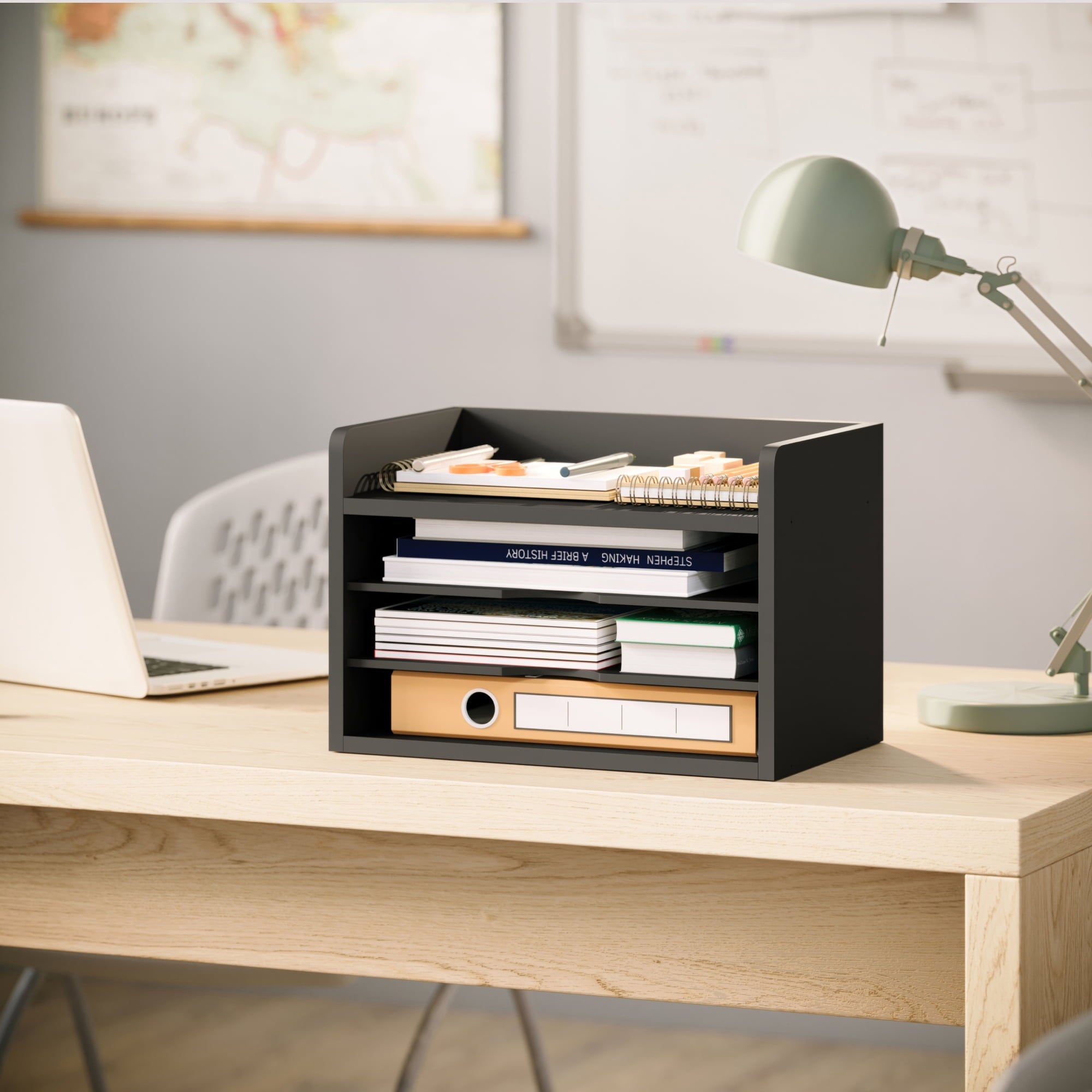 4-Tier Paper Organizer, Office Desk Organizer, Document Mail Sorter, Black - Image 4