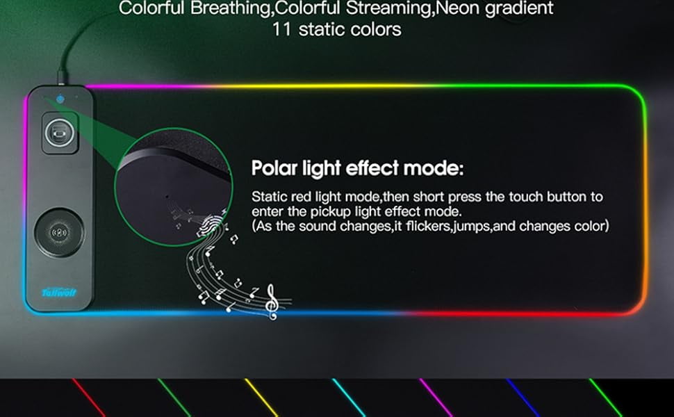 XIHAMA 3 in1 Wireless Charging RGB Gaming Mouse PAD, 15W 10 Light Modes, 800*300*4mm LED Magnetic Wireless Charging Mouse, Pad Desk Pad, Ill - Image 6