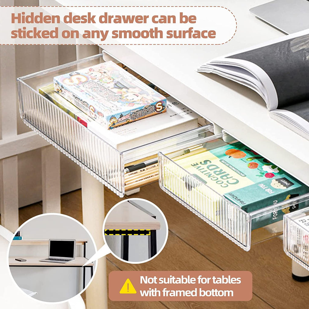 2 Pack Under Desk Drawer Slide out, Hidden Under Table Organizer for Office Storage, Desks Accessories - Image 5