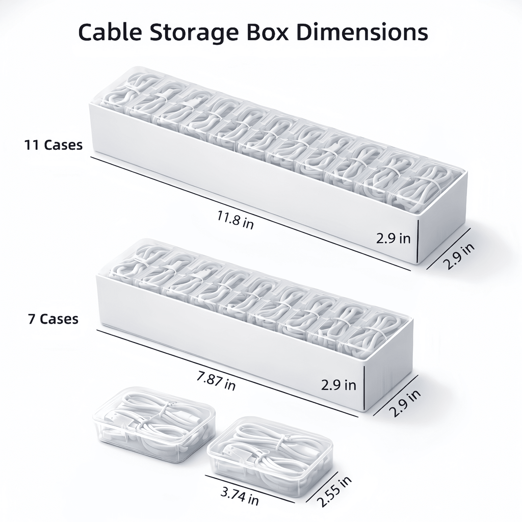 Cable Organizer Box Set, Cord Organizer with 7 and 11 Compartments, Individual Clear Storage Cases, Reusable Cable Ti... - Image 2