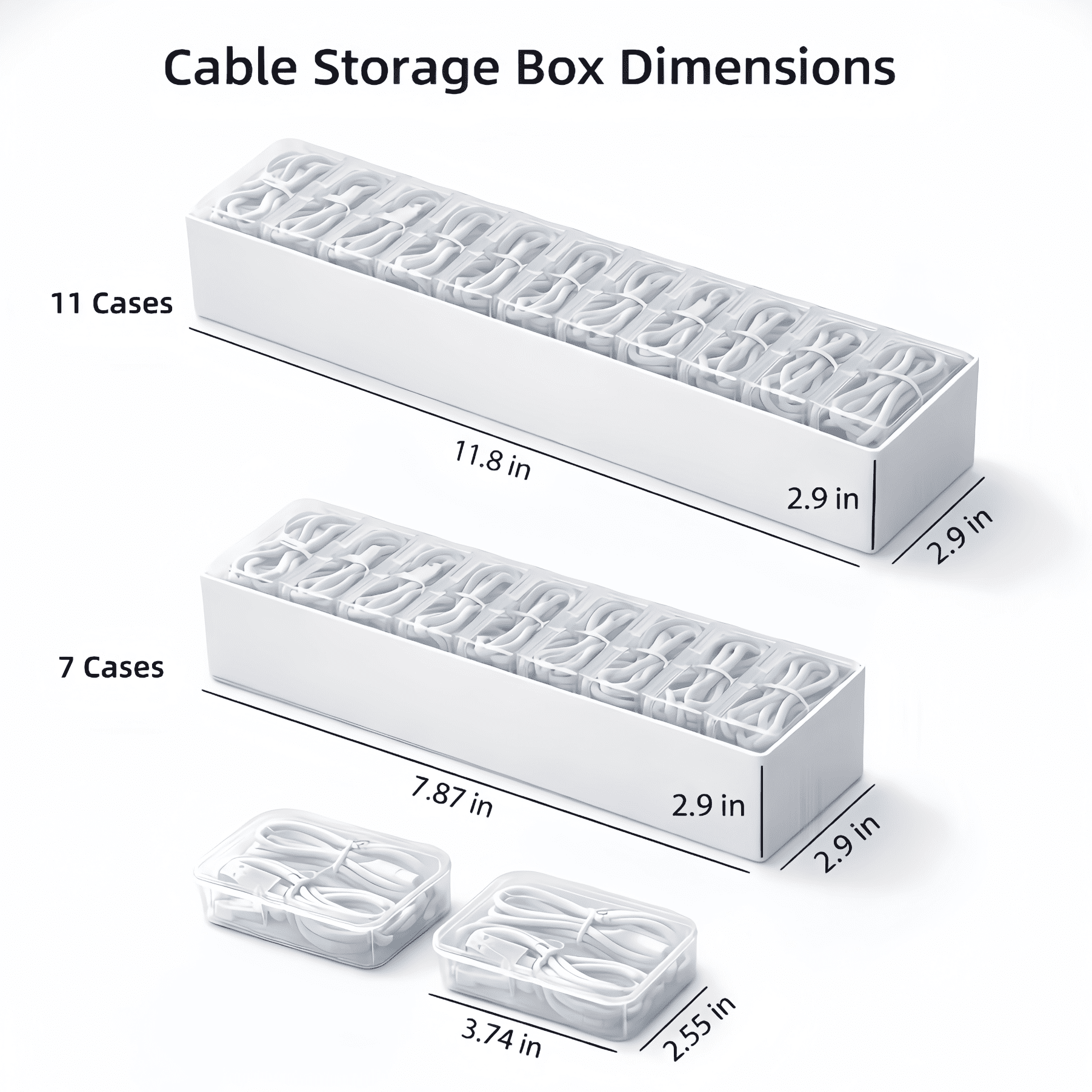 Cable Organizer Box Set, Cord Organizer with 7 and 11 Compartments, Individual Clear Storage Cases, Reusable Cable Ti... - Image 2