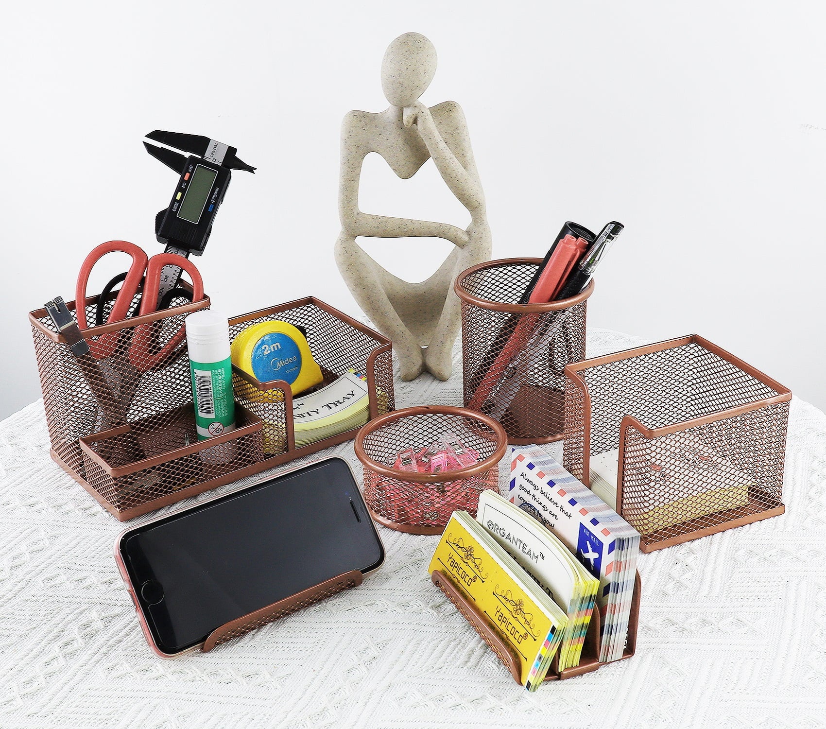 Yapicoco Desk Organizer Set Office Supplies Caddy, Desk Accessories Set Includes Pen Pencil Cup Holder, Pen Organizer, Mail Organizer, Stick - Image 4