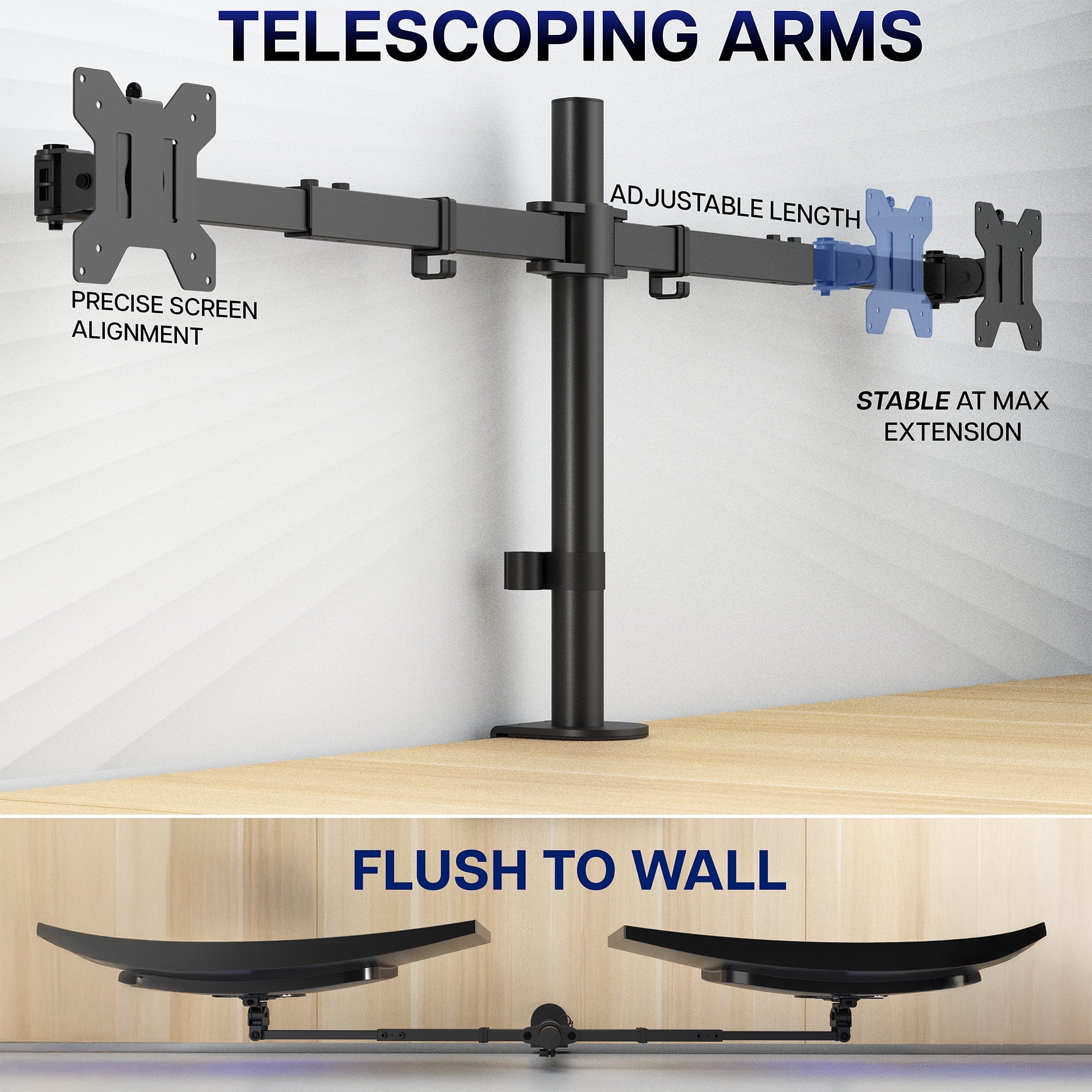 Telescoping Dual Ultrawide 27" to 38" Monitor Heavy Duty Desk Mount Stand - Image 3