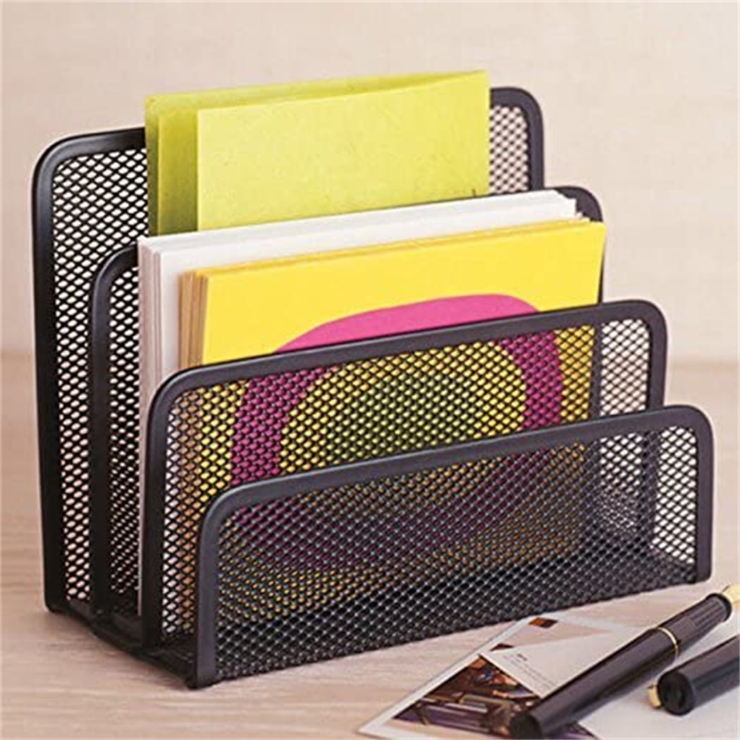 Desk Mail Organizer, Kvago 2 Pack File Holder Letter Sorter with 3 Vertical Upright Metal Mesh Compartments Document, Filing, Folders, Mail, - Image 4