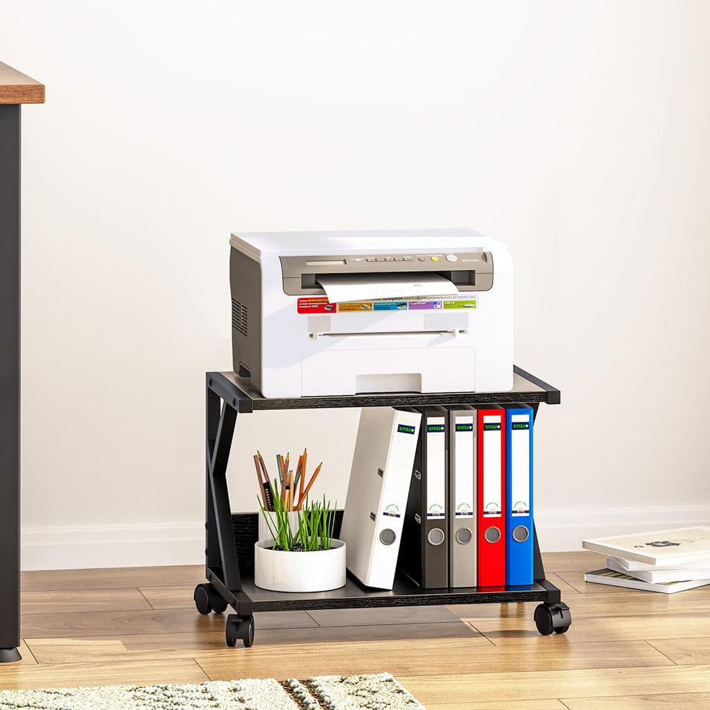 Desktop Printer Stand with 2 Tier Wood Storage Shelves,Under Desk Printer Table,Multi-Purpose Home Office Desk Organi... - Image 4
