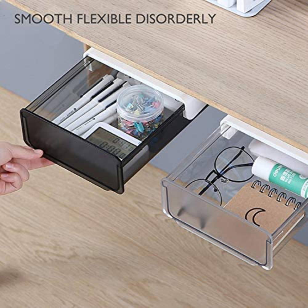 CECOLIC Under Desk Drawer Organizer, Table Hidden Slide Out Desk Drawer Plastic Desk Accessories & Workspace Organizers,Hidden Desktop Organ - Image 3