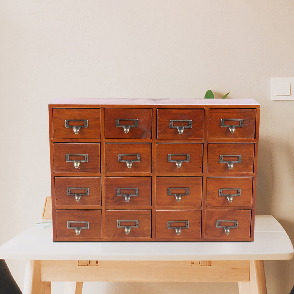 16 Drawers Desk Drawer Organizer Retro Apothecary Medicine Cabinet Wooden Storage Box Label Holder 20x4x14In - Image 3