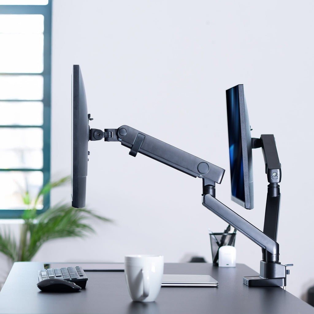 VIVO Premium Aluminum Full Motion Dual Monitor Lift Engine Arm Desk Mount Stand - Image 6