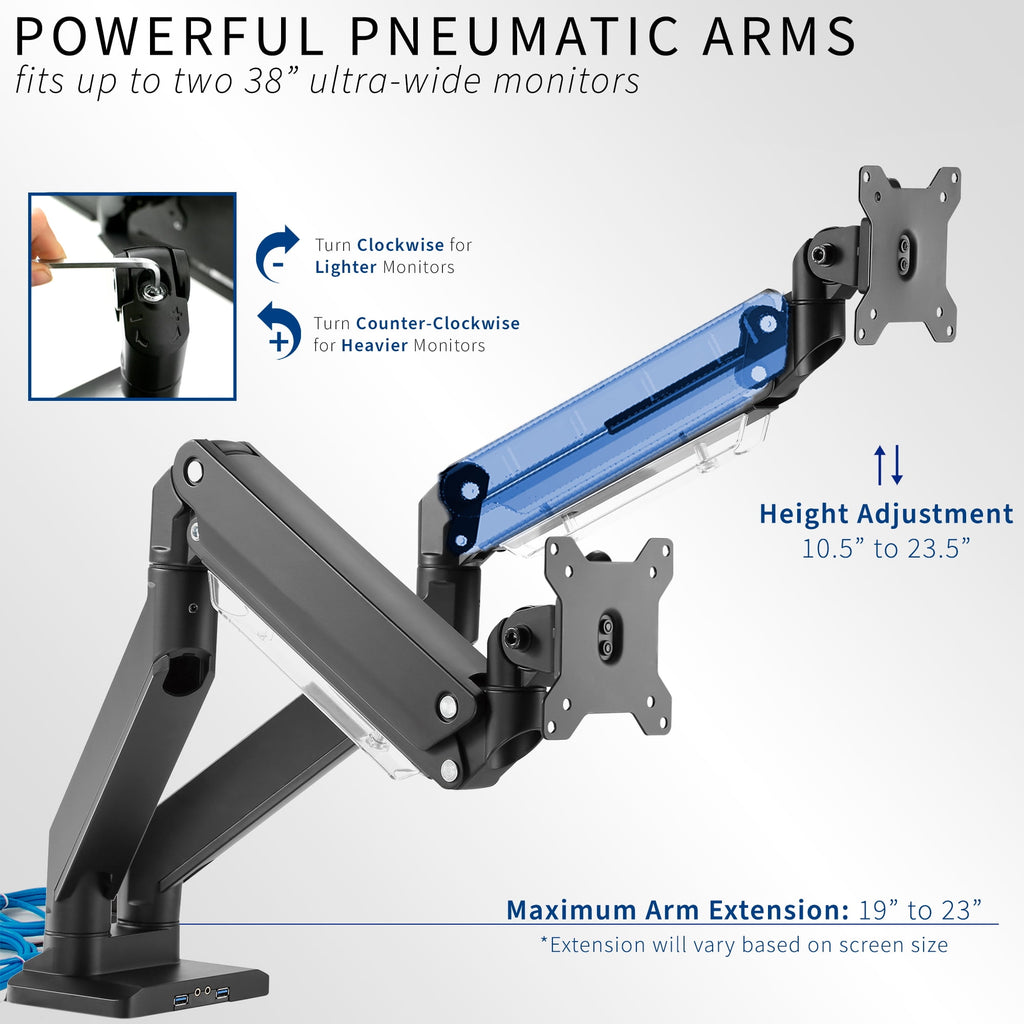 Dual Monitor Counterbalance Desk Mount Stand + USB, Fits Screens up to 38" - Image 3