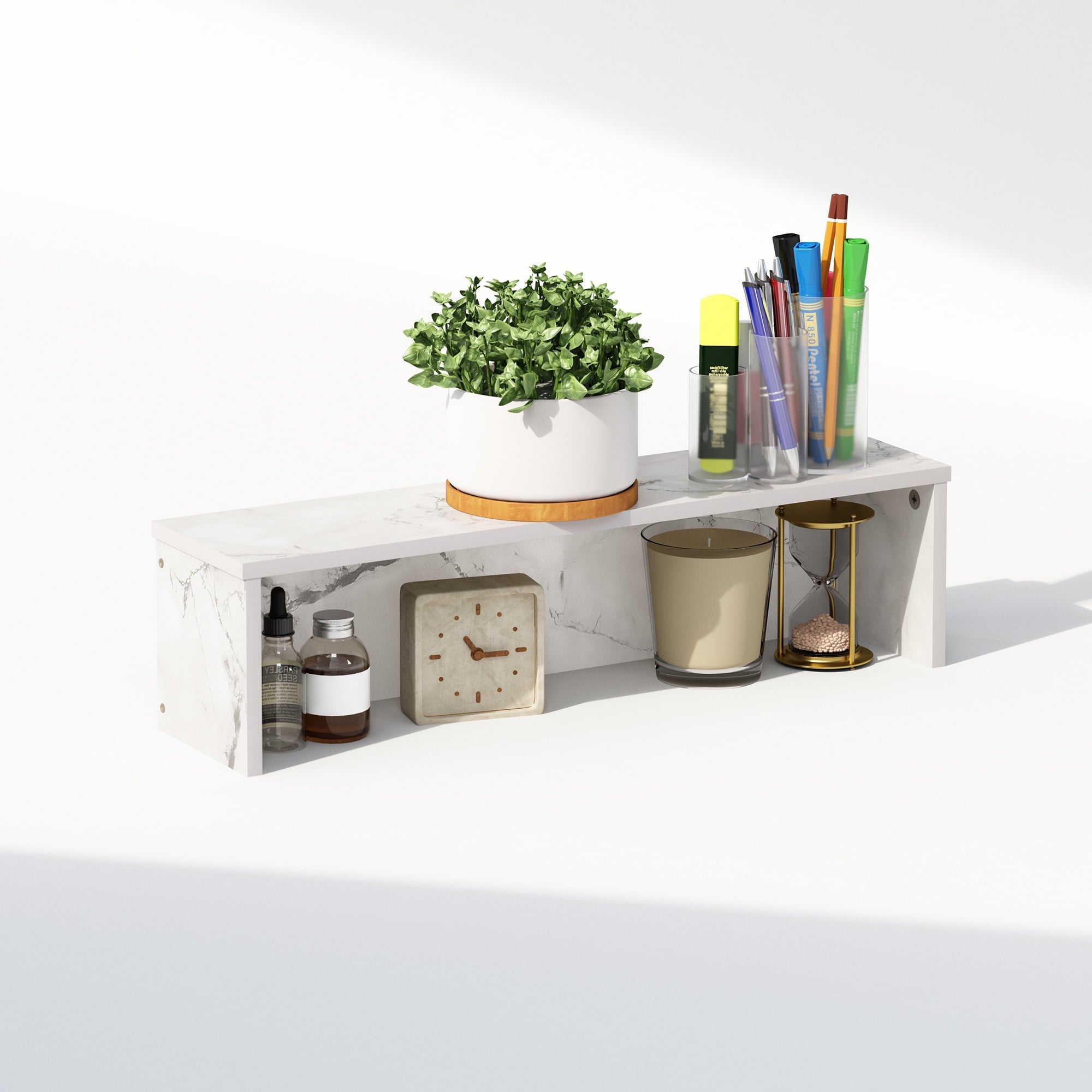 Furinno Classic 23-Inch Desk Organizer, Shelf Organizer Storage & Display Stand, Marble White - Image 5
