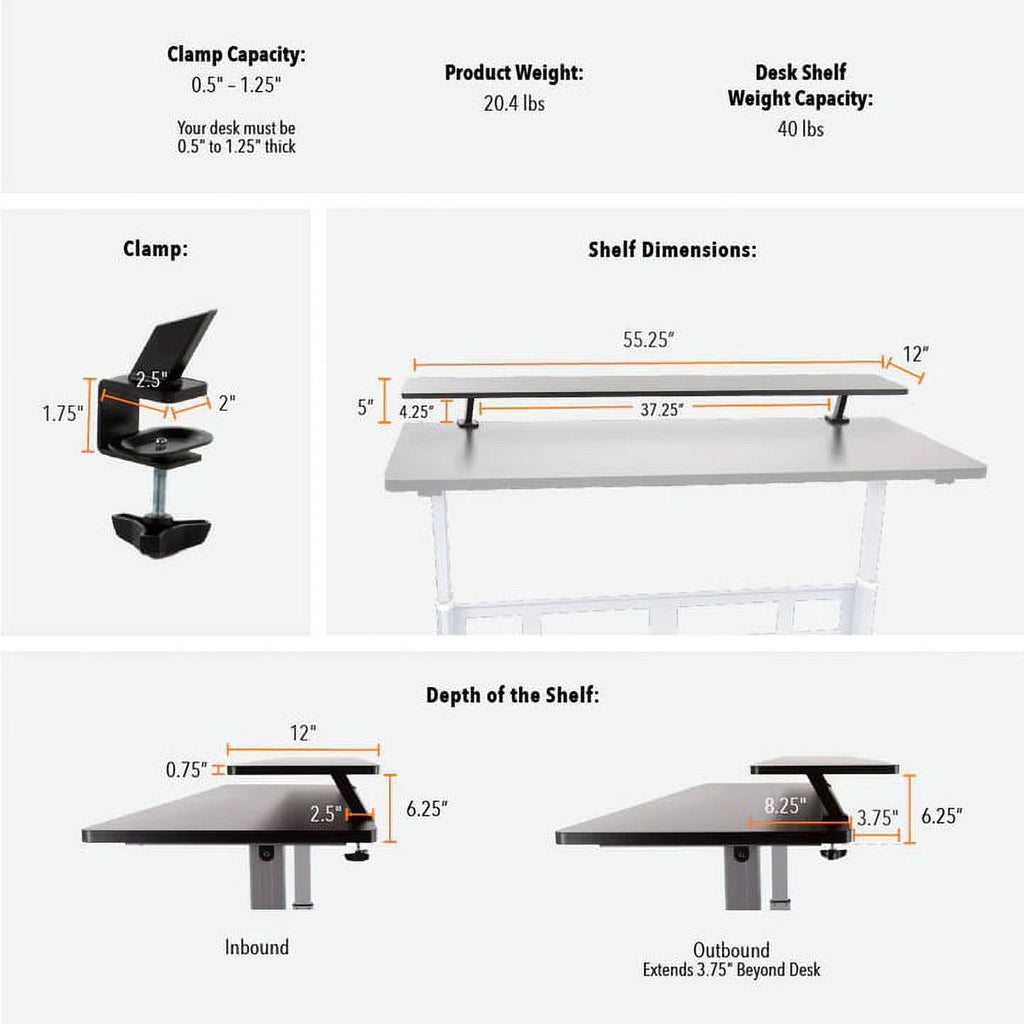 55" Clamp-on Desk Shelf - Extra Large Surface Supports 3 Monitors - Sturdy 4.5 ft Monitor Stand Riser Easily Attaches... - Image 4