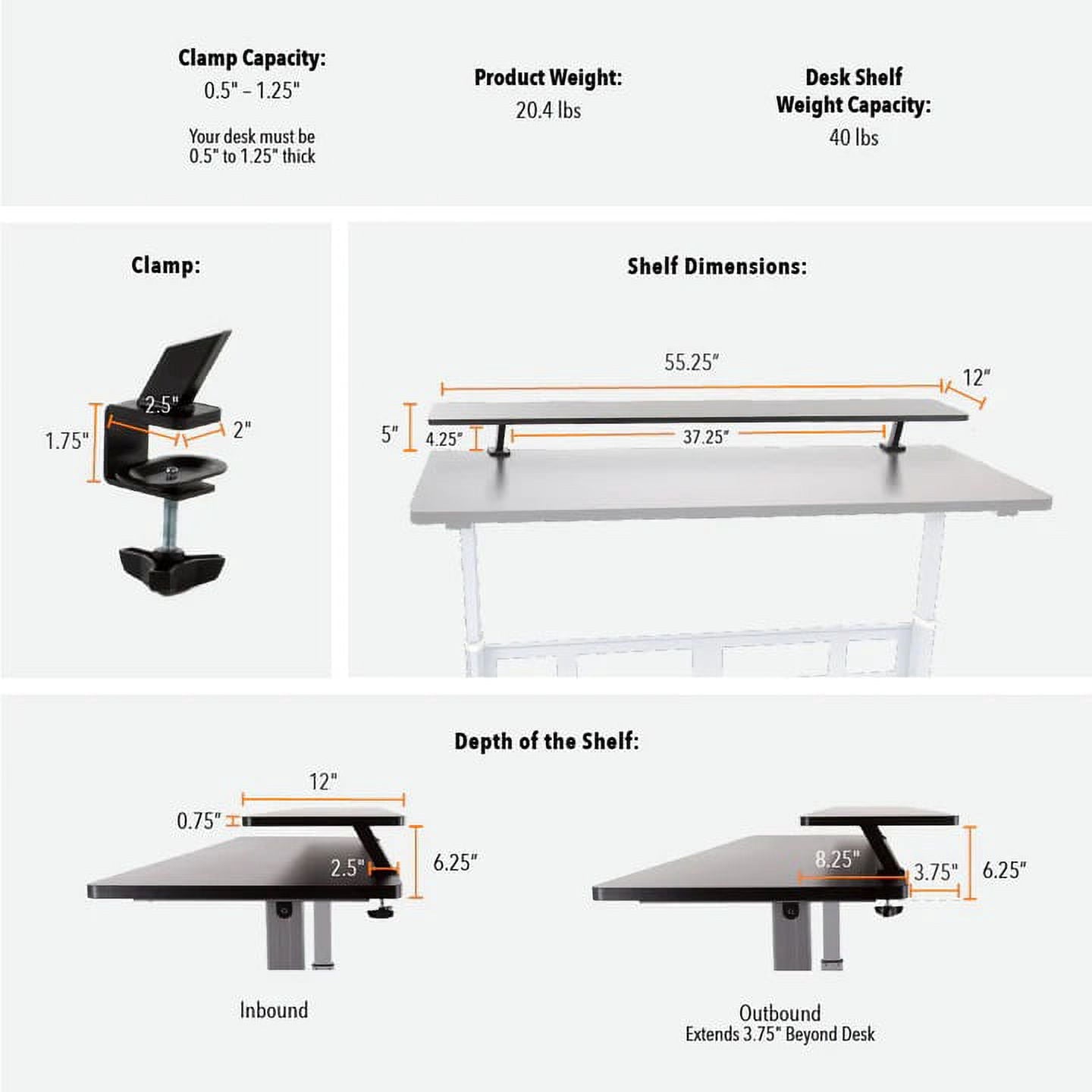 55" Clamp-on Desk Shelf - Extra Large Surface Supports 3 Monitors - Sturdy 4.5 ft Monitor Stand Riser Easily Attaches... - Image 4