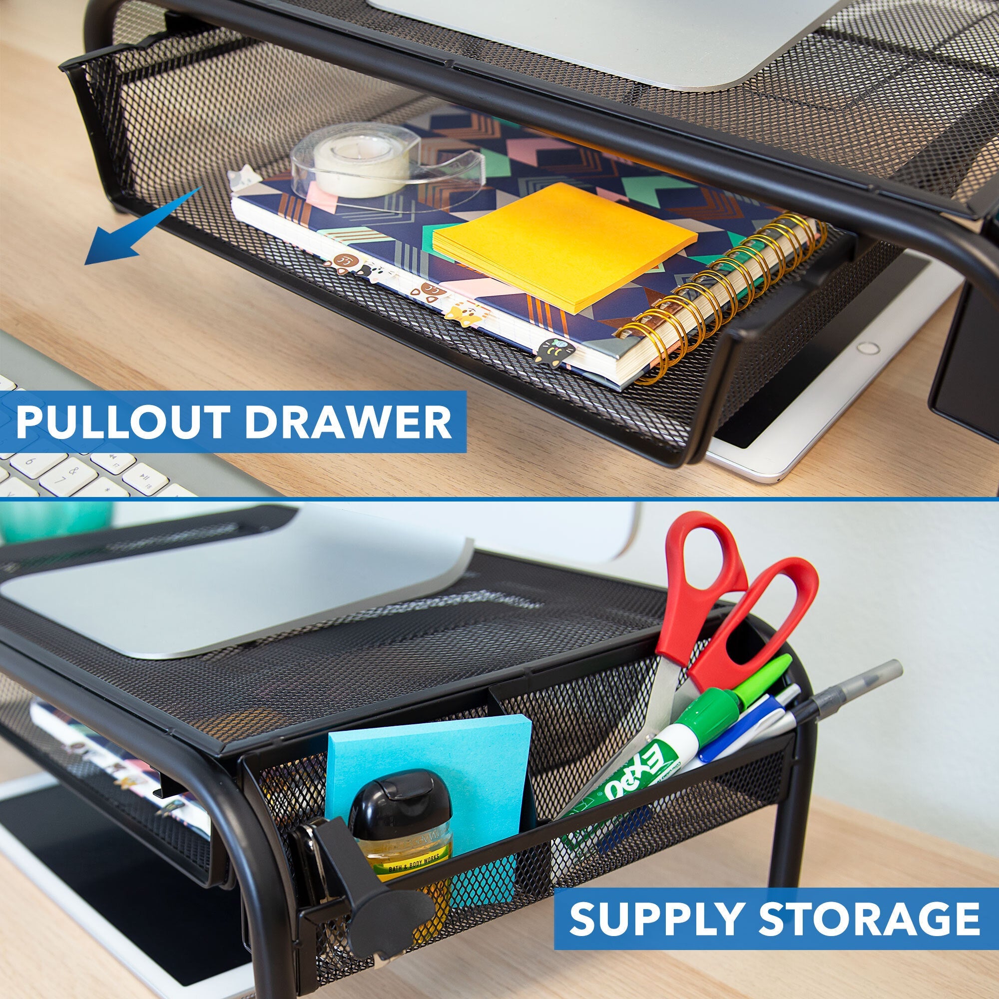Metal Mesh Computer Monitor Stand and Riser with Pullout Drawer - Image 3
