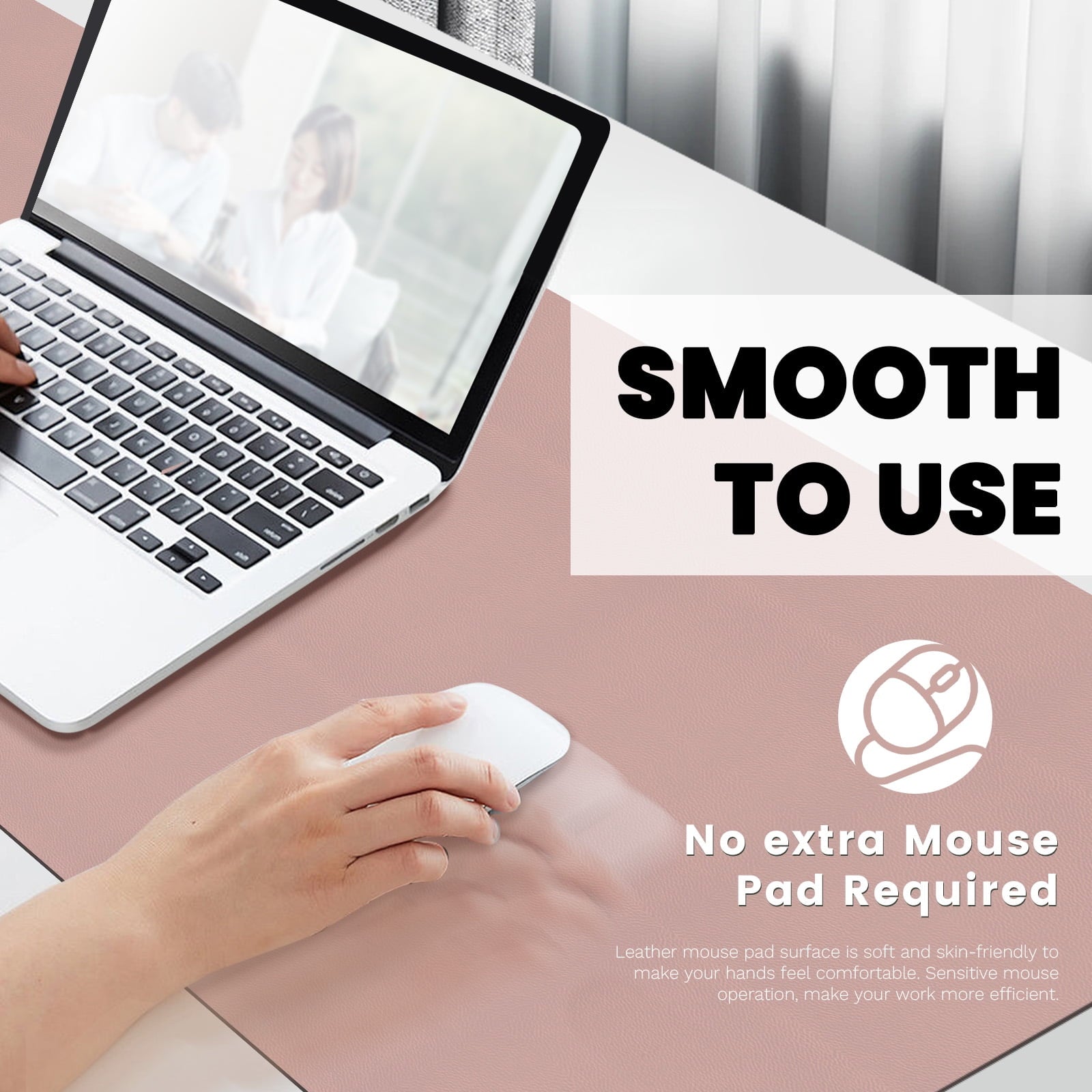 Pink Leather Desk Mat, Non-Slip Large Computer Desk Pad Protector, Waterproof Office Desk Mouse Pad Blotter for Desktop Keyboard Gaming Home - Image 5