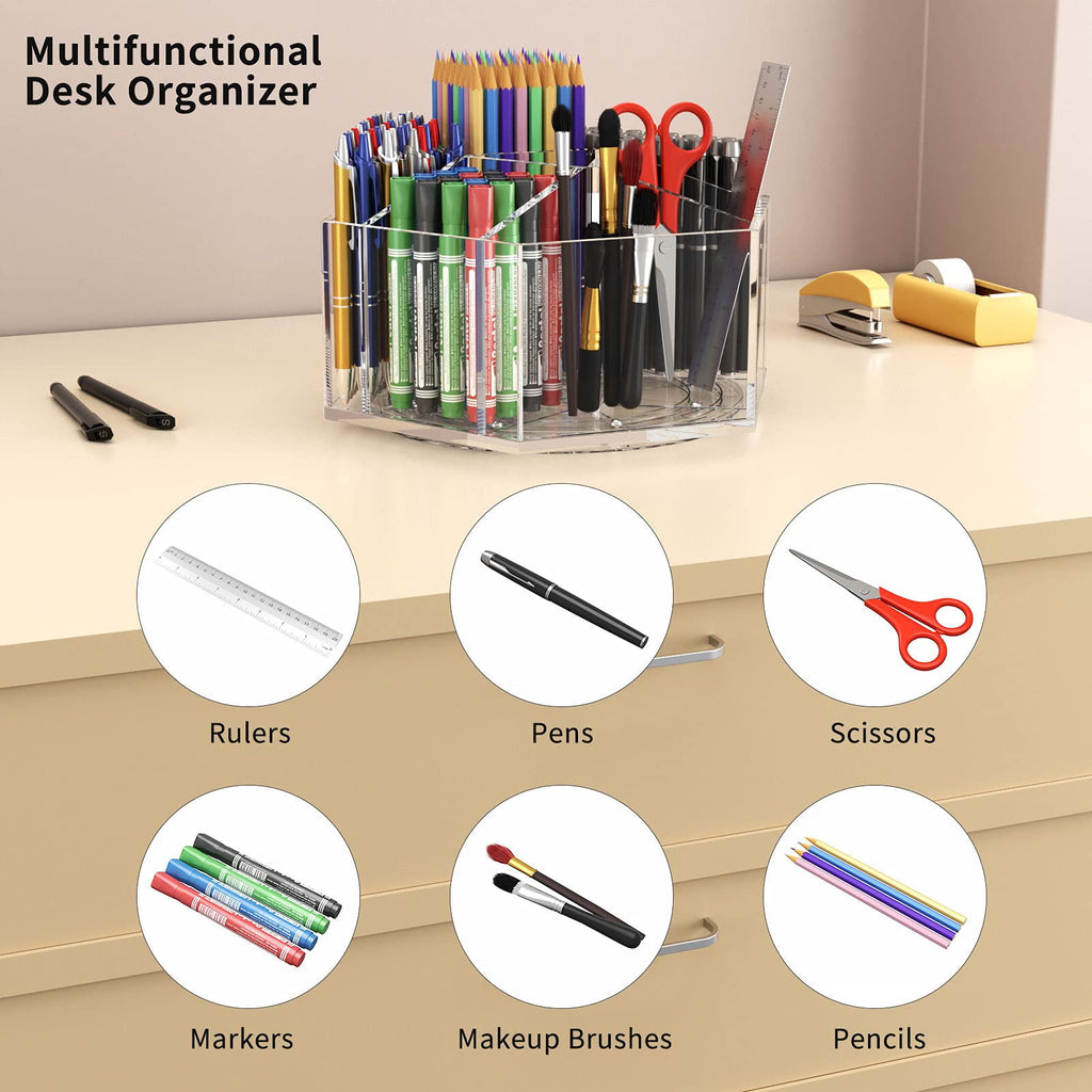 Acrylic Pen Holder Pencil Organizer, 360-Degree Rotating Pencil Holder, Crayon Organizer Marker Holder Caddy Art Supp... - Image 3