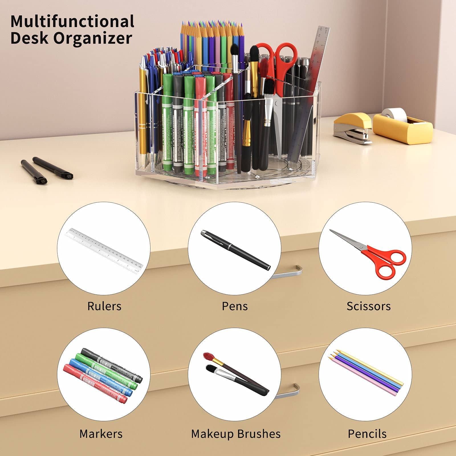 Acrylic Pen Holder Pencil Organizer, 360-Degree Rotating Pencil Holder, Crayon Organizer Marker Holder Caddy Art Supp... - Image 3