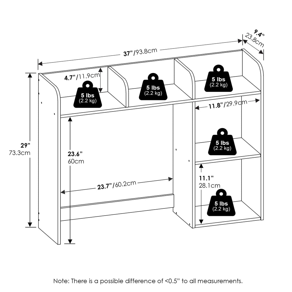 Classic Desktop Bookshelf Storage Hutch in Desk Organizer with 5 White - Image 2