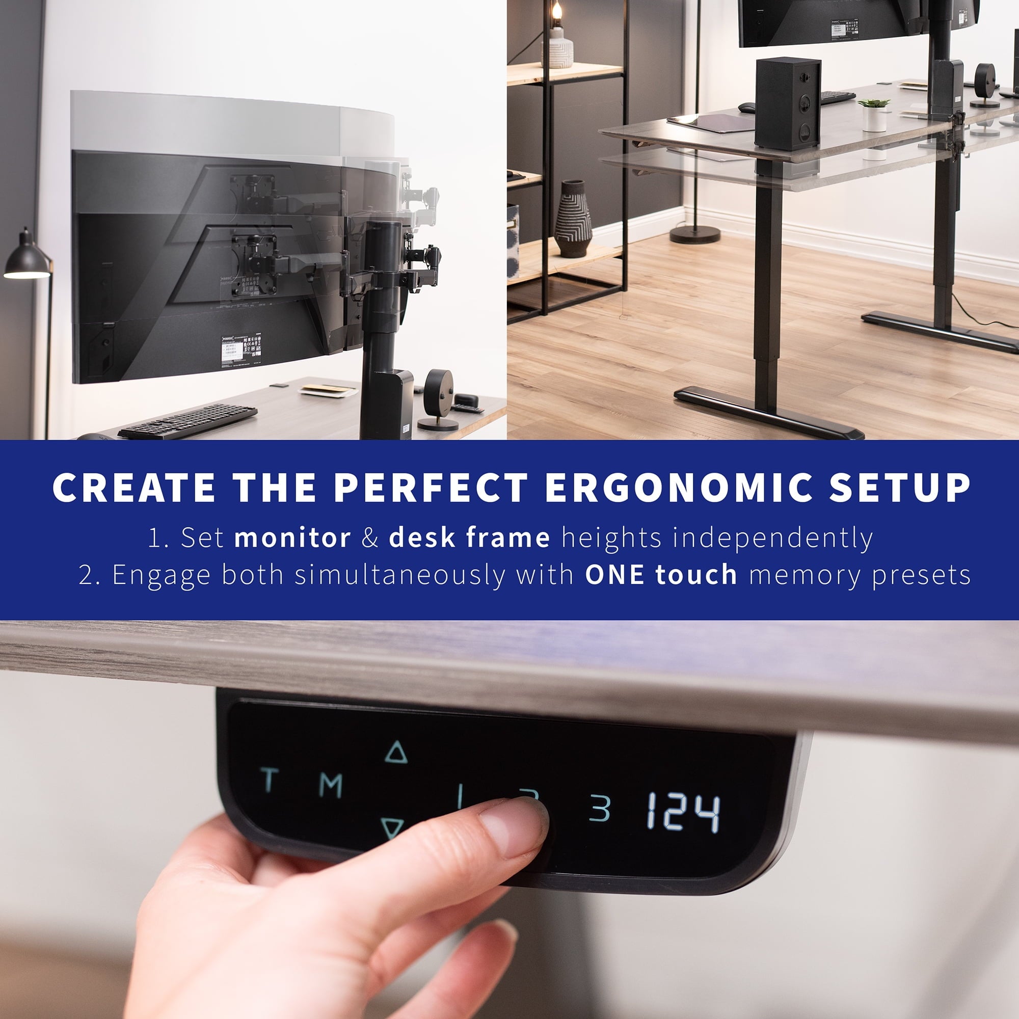 VIVO Single Motor Stand Up Desk Frame with Electric Dual Monitor Mount - Image 3