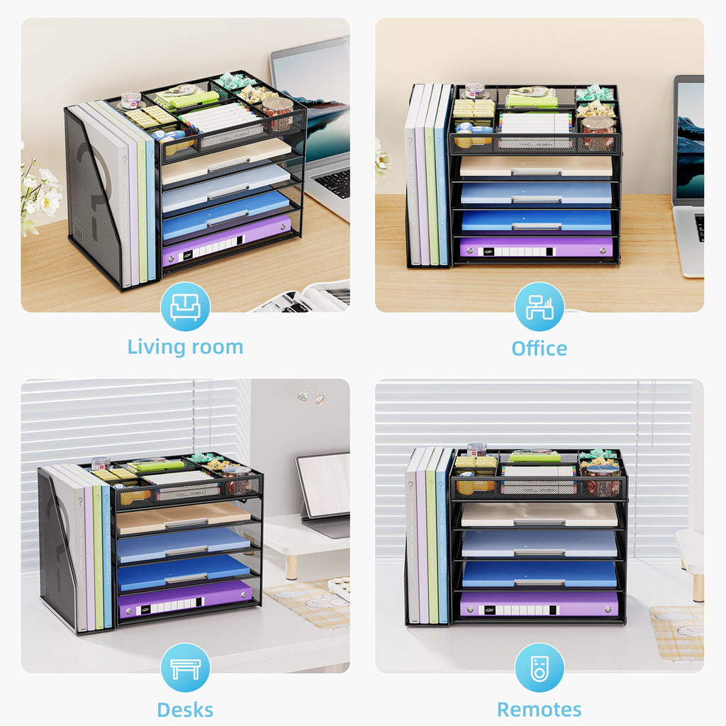 Marbrasse Multi-Functional Desk Organizer Tray,5 Tier Paper Letter Tray Organizer with File Holder,Mesh File Storage with 8 Compartments - Image 3