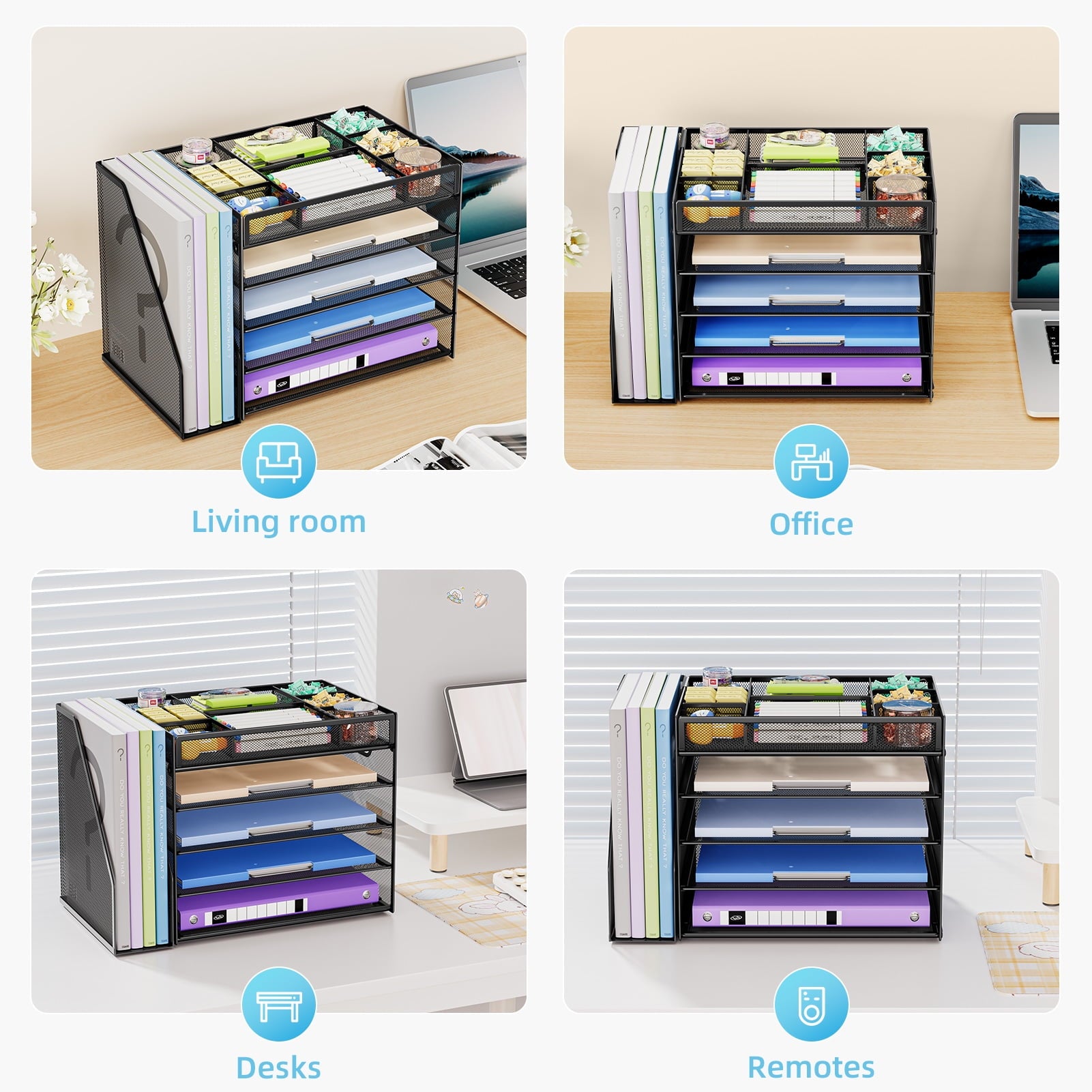 Marbrasse Multi-Functional Desk Organizer Tray,5 Tier Paper Letter Tray Organizer with File Holder,Mesh File Storage with 8 Compartments - Image 3