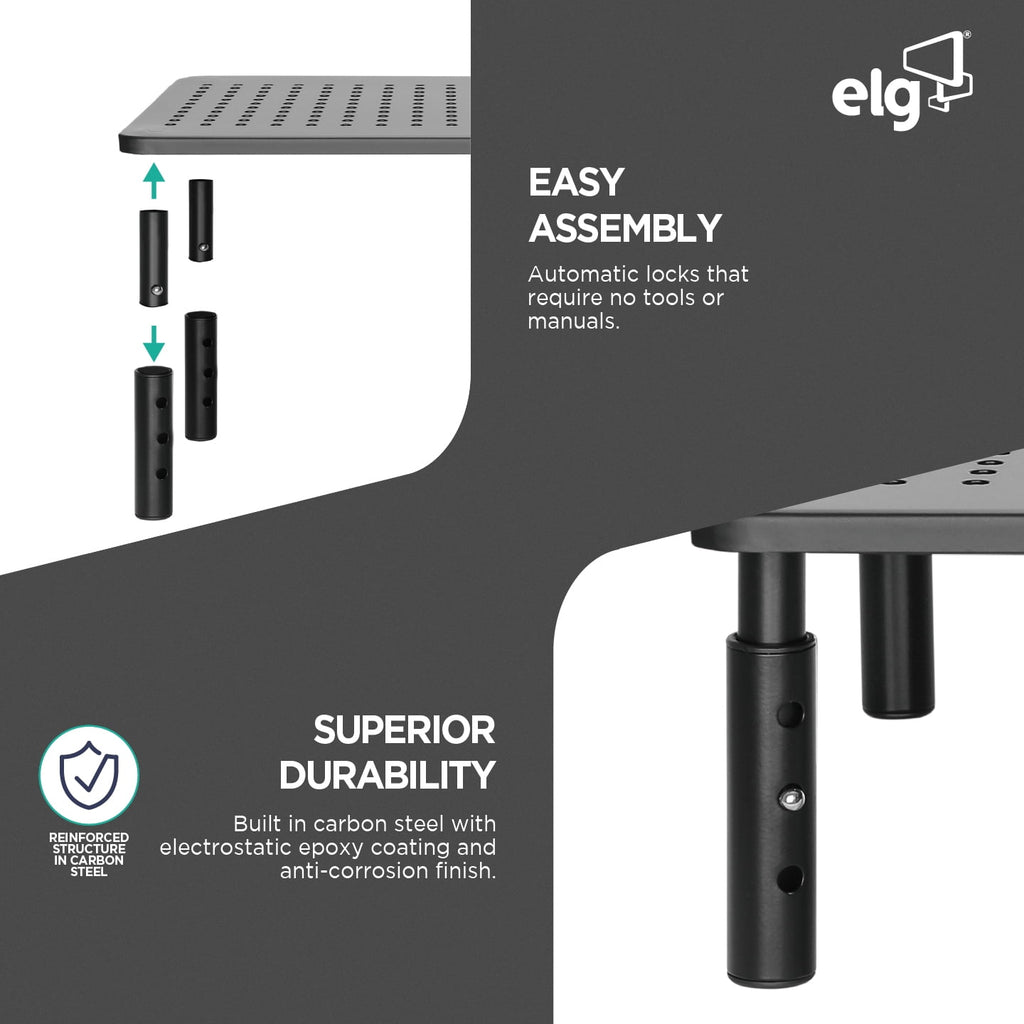 ELG Desktop Monitor Stand and Laptop Riser, Adjustable Height Steel Organizer, 44 lb Capacity, Black, 2 Pack - Image 3