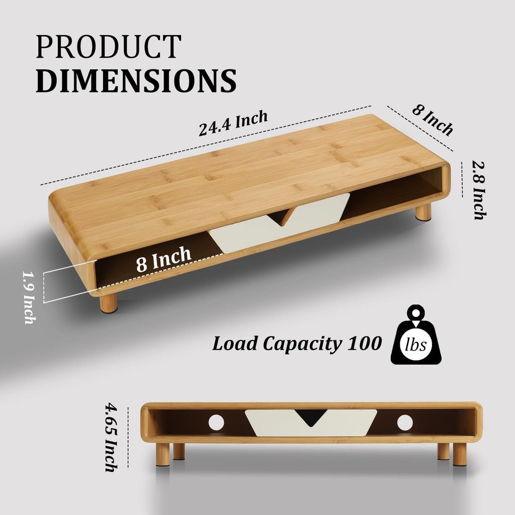 with Drawer, Exquisite Computer for Desk, Ergonomic Wood Riser for Computer,Laptop,Printer,TV,Bamboo,White - Image 6