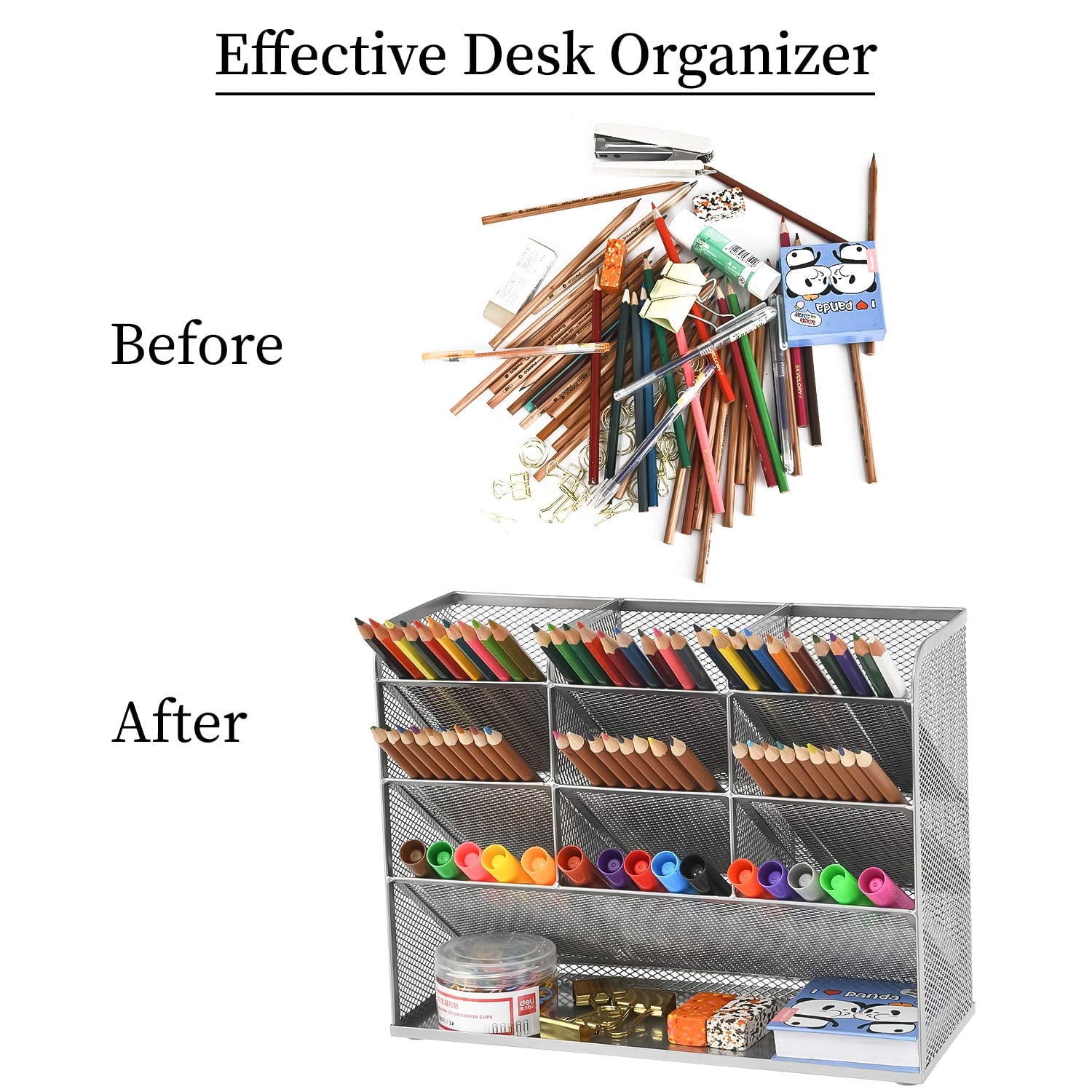 Mesh Desk Organizer, Multi-Functional Pen Holder, Pen Organizer for desk, Desktop Stationary Organizer - Image 5